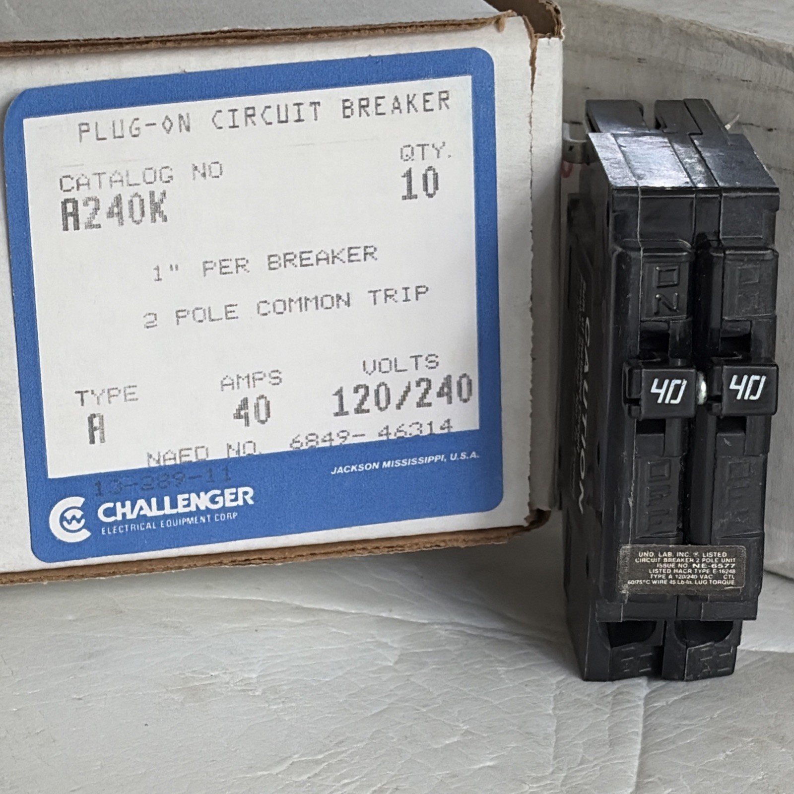 A240 Side Mount Clip CTL-yes Type A Challenger A240K MH240 2 Pole 40 Amp ~New!