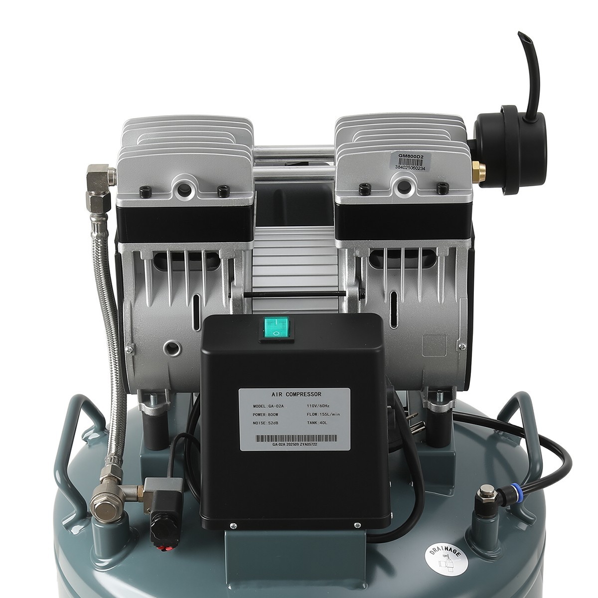 Dual Gauge Oil-Free Dental Air Compressor 40L/24L 155L/min Tank 58dB Low Noise
