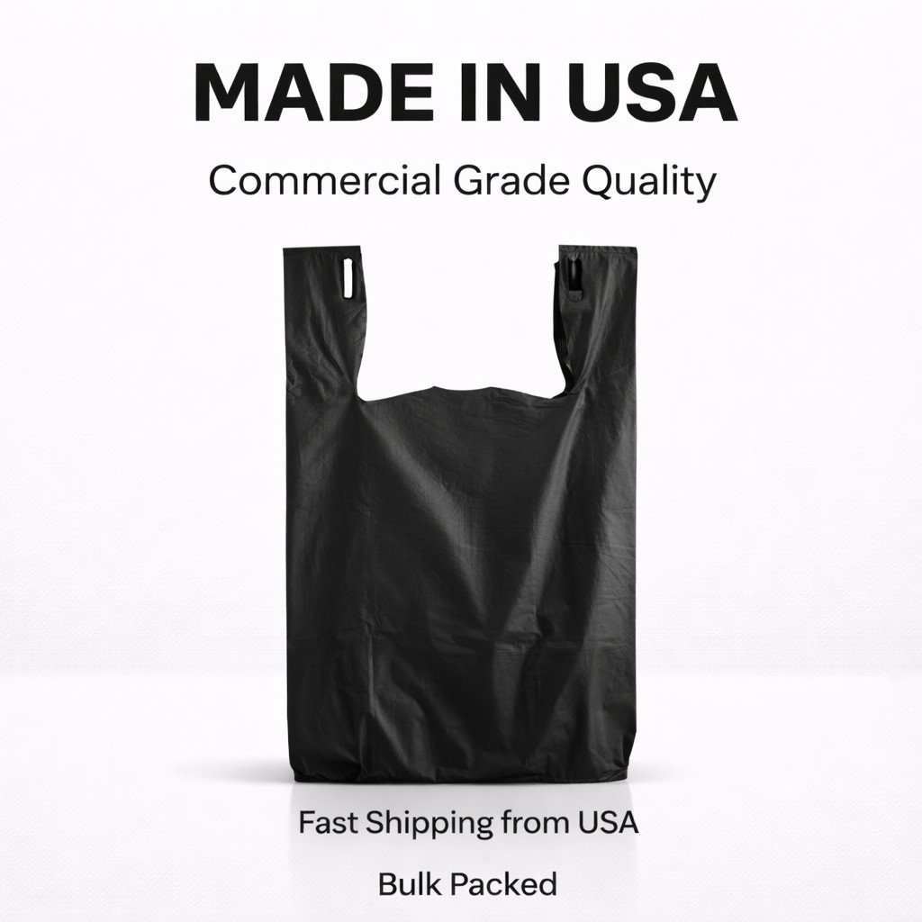 1/6 21 x 6.5 x 11.5 Heavy Duty .87 Mil BLACK T-Shirt Plastic Shopping Bags
