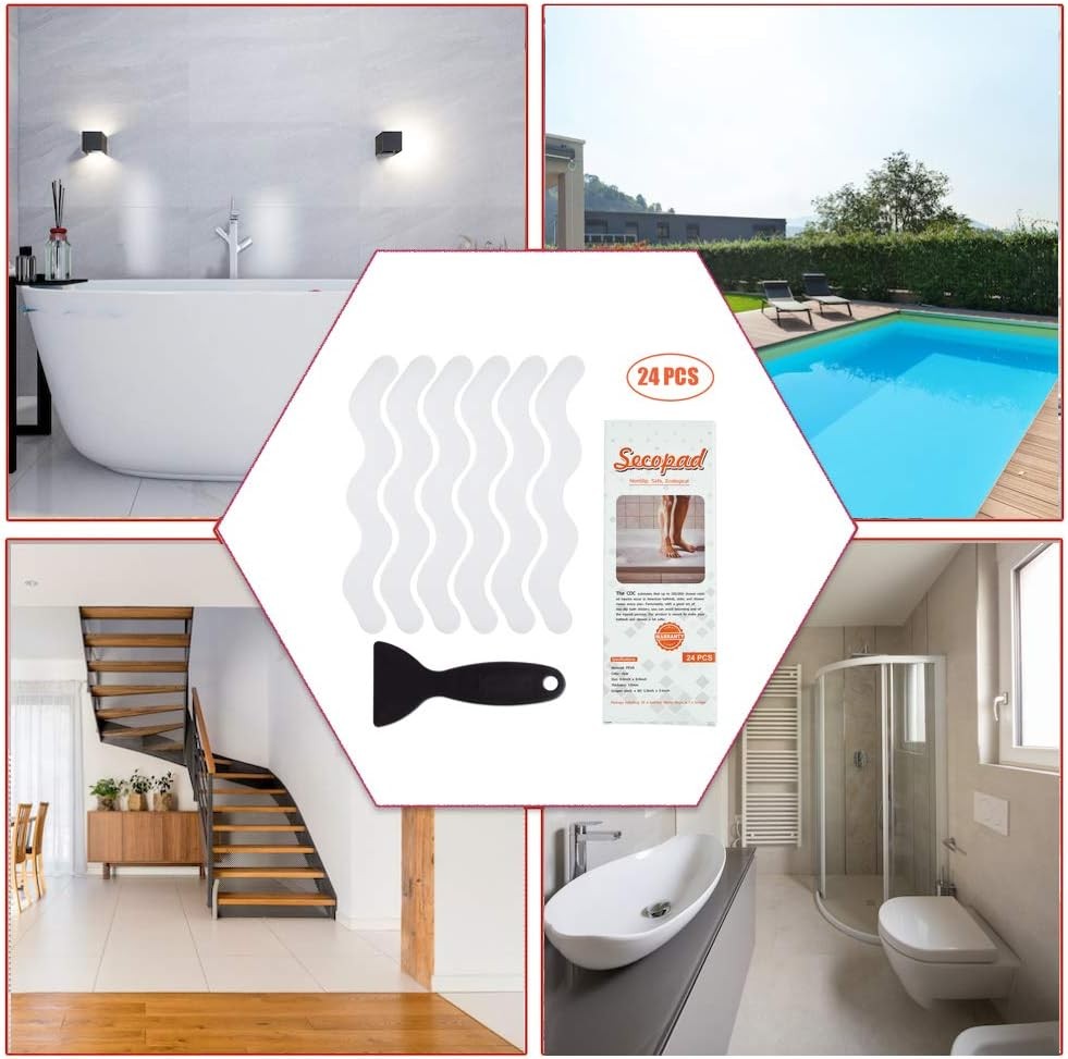 USA Patented Anti Slip Shower Stickers 24 PCS Safety Bathtub Strips Clear