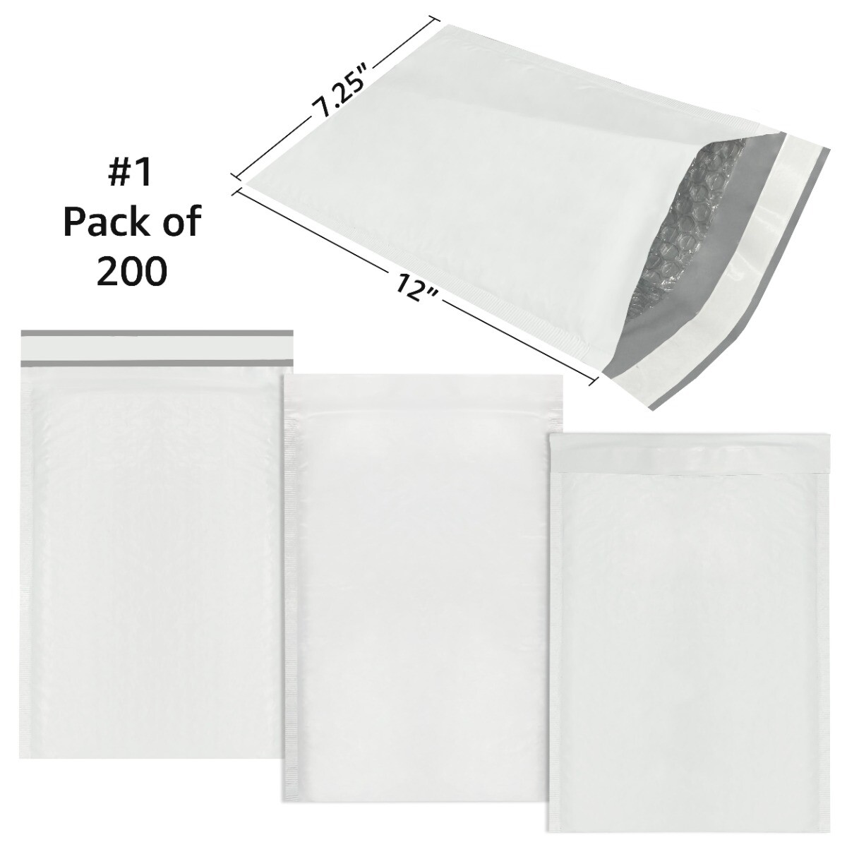 UOFFICE 200 Poly Bubble Mailer Bags 7.25×12″ #1 Pouches Envelopes White