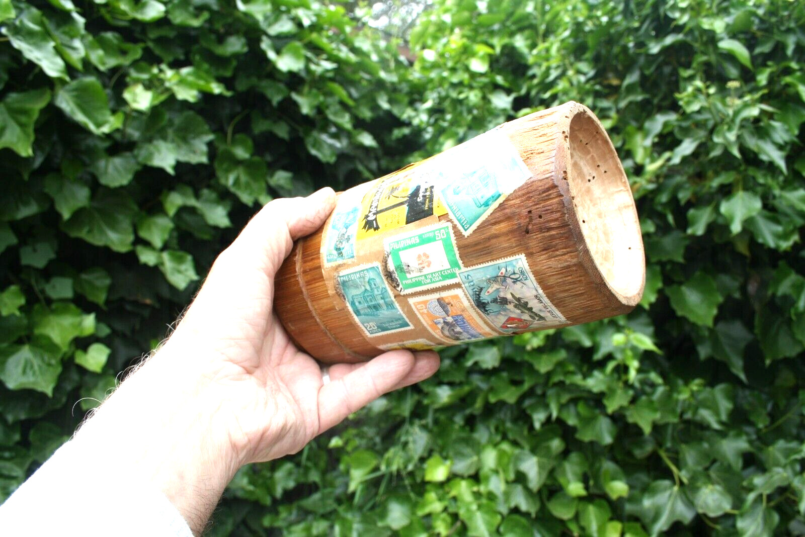 Vintage Mailing Tube Bamboo Coconut Pilipinas Philippines w/Stamps