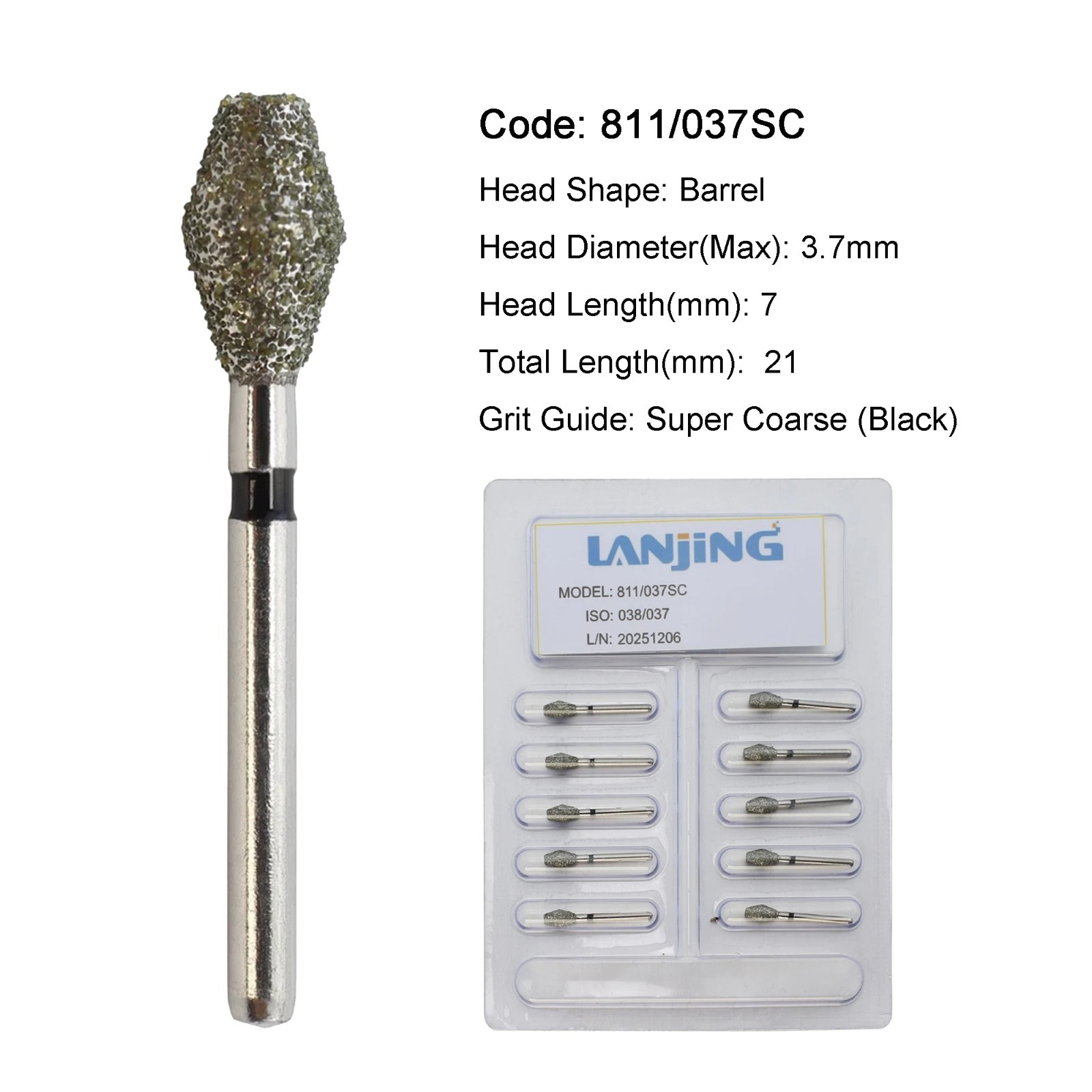 Dental Burs Diamond Round End Taper Surgical Long Ball Barrel FG for High Speed