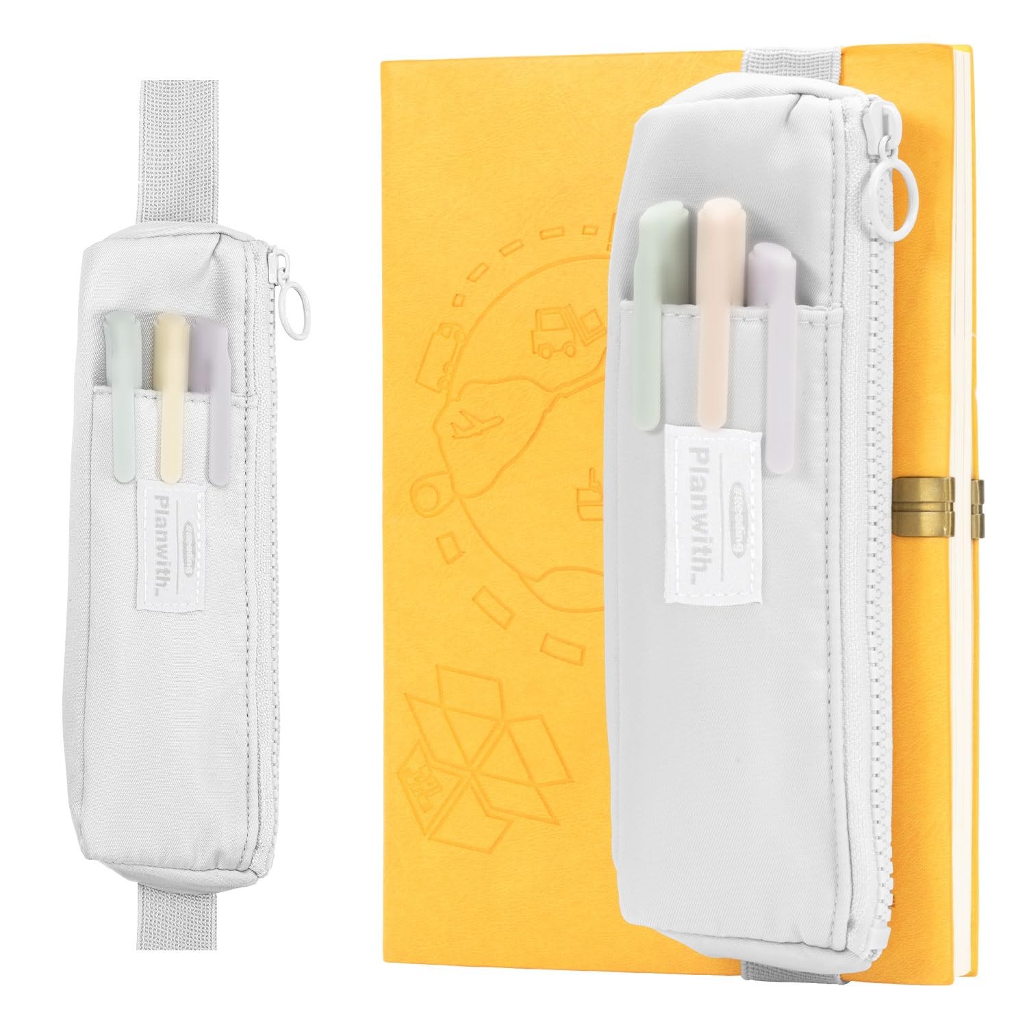 Slim Pen & Pencil Bag with Adjustable Elastic Band, Zipper Pouch for Makeup, Jou