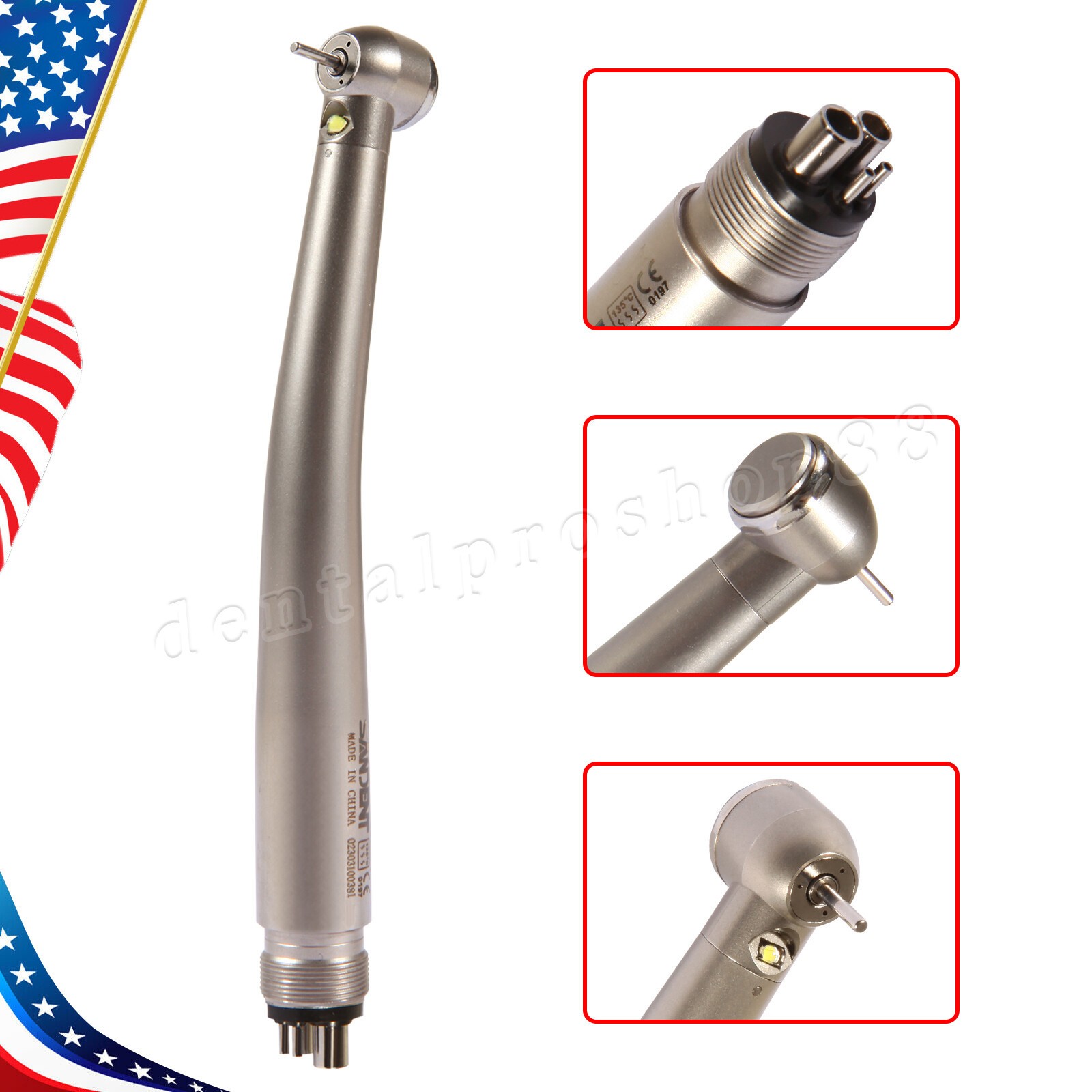 Dental Fiber Optic LED High Speed Handpiece 4Holes Internal triple spray fit Kav