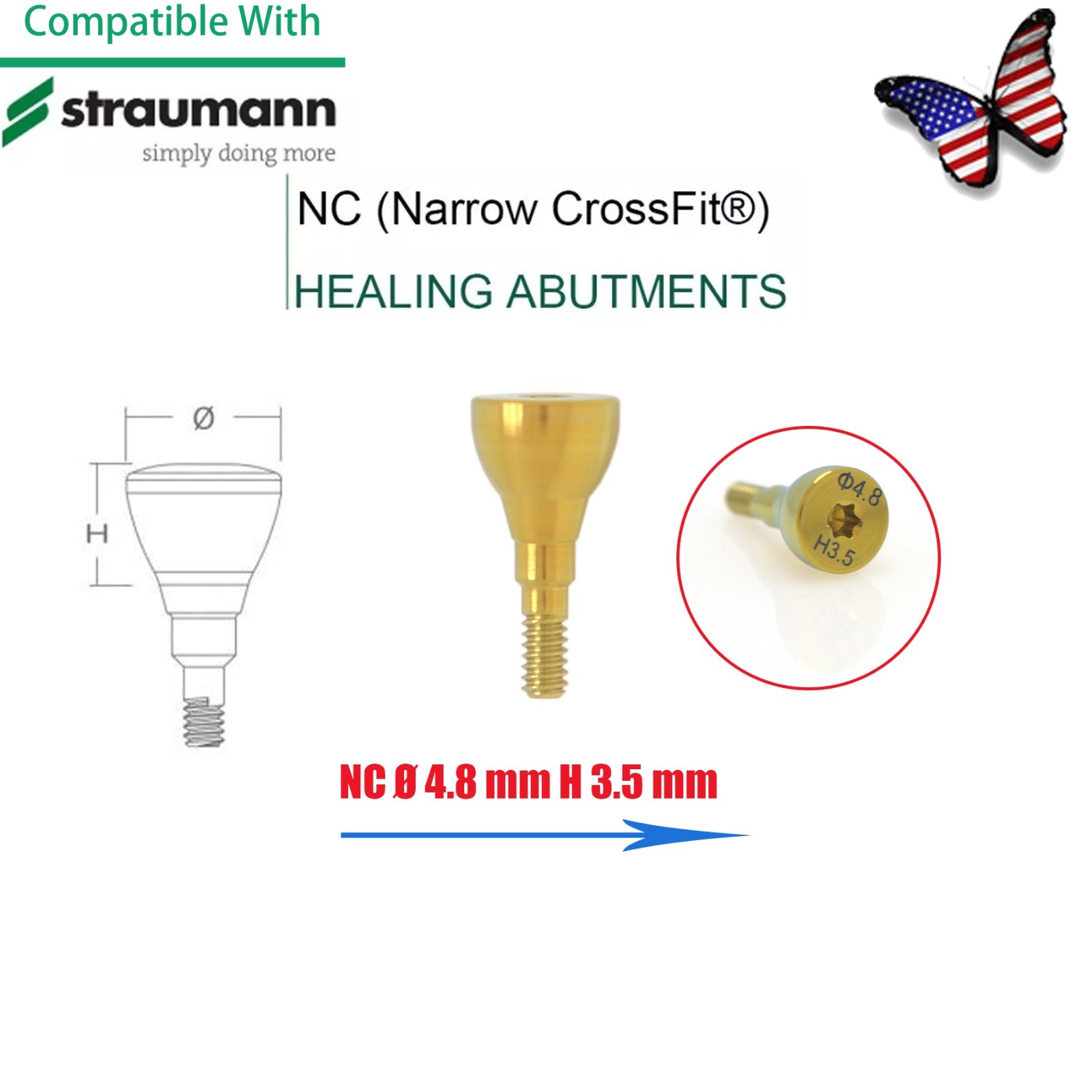 US Straumann Healing Abutment Cap/Closure Cover Screw NC & RC Platform Titanium