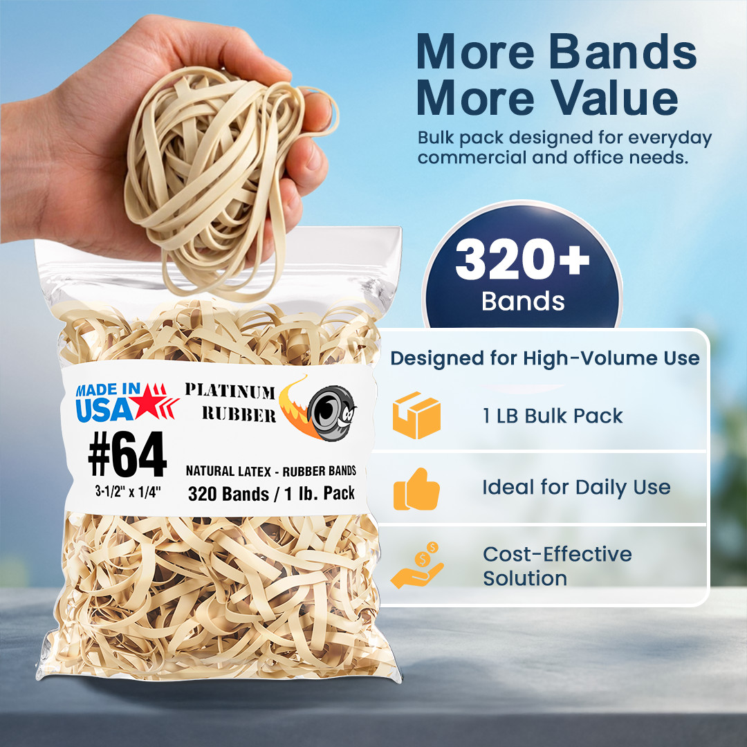 Bulk 3 Pounds – Platinum Rubber Bands USA Postal Size #64 (3-1/2 x 1/4″) 960pcs
