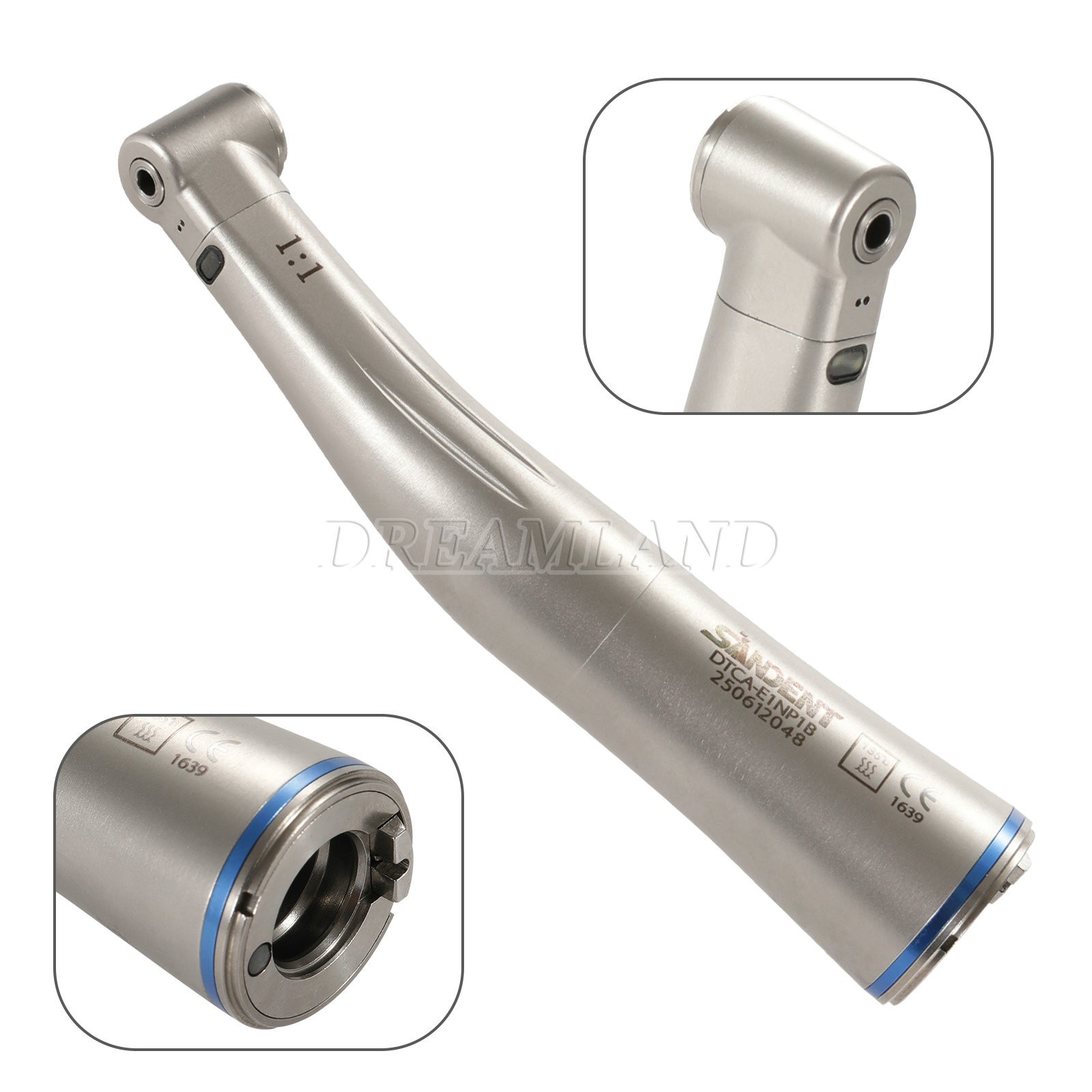 Dental 1:1 LED Light Fiber Optic Contra Angle Handpiece Fit E-type Motor DT us