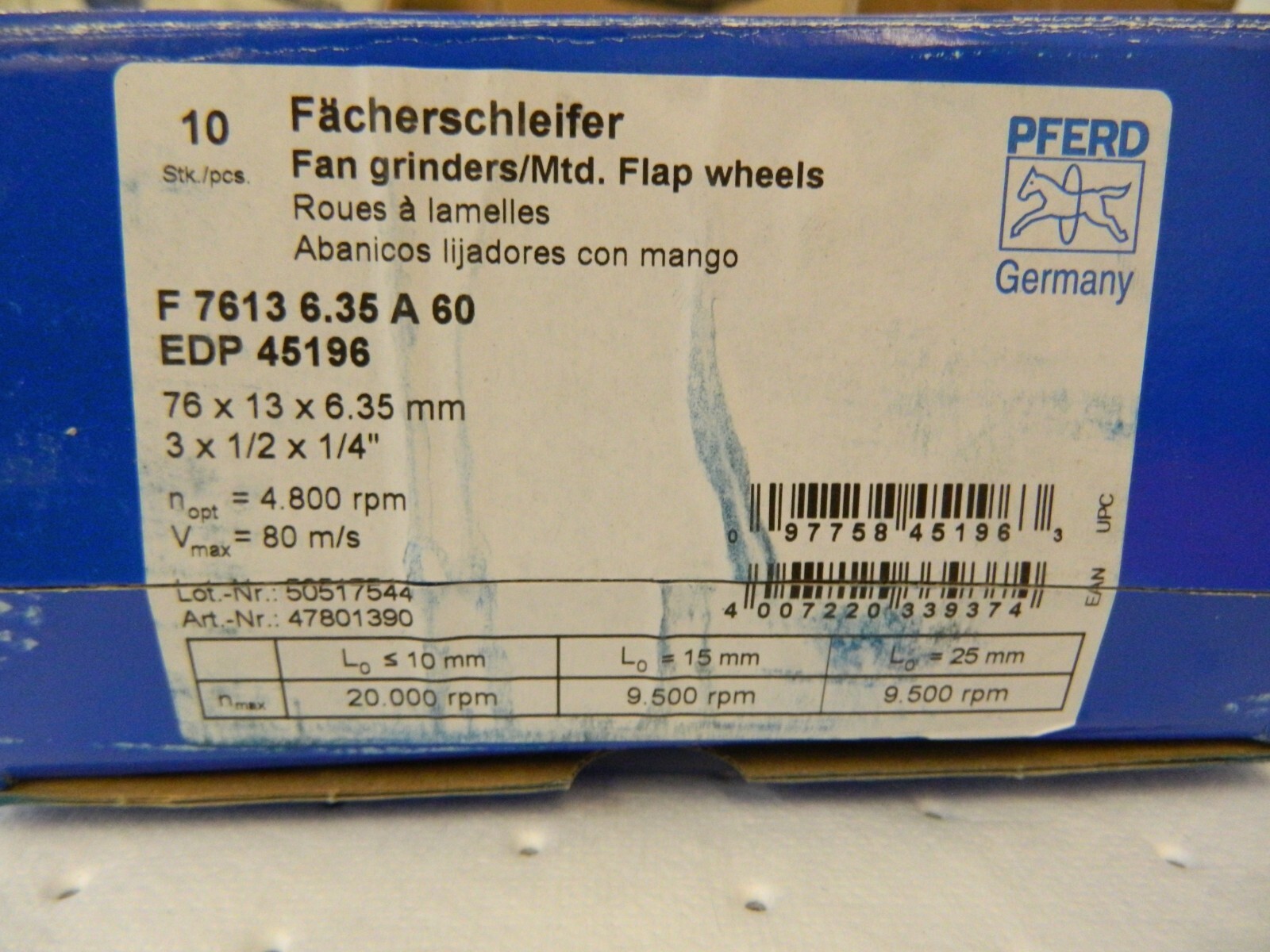 Pferd 3″ x 1/2″ Mounted Flap Wheel qty 10 Aluminum Oxide 60 Grit 45196