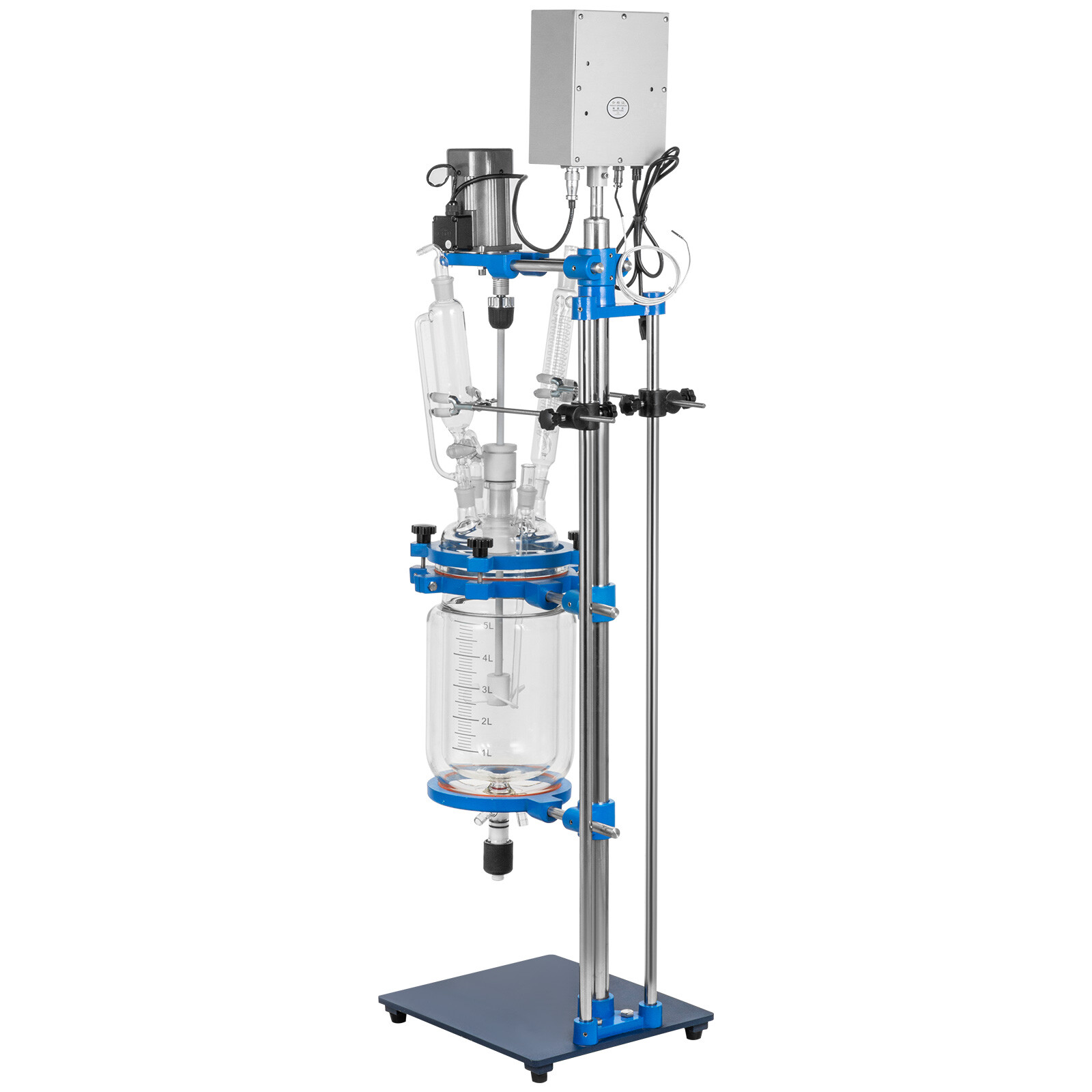 5L Jacketed Glass Reactor 110V Reaction Vessel 100w Digital 0-1200r/min US