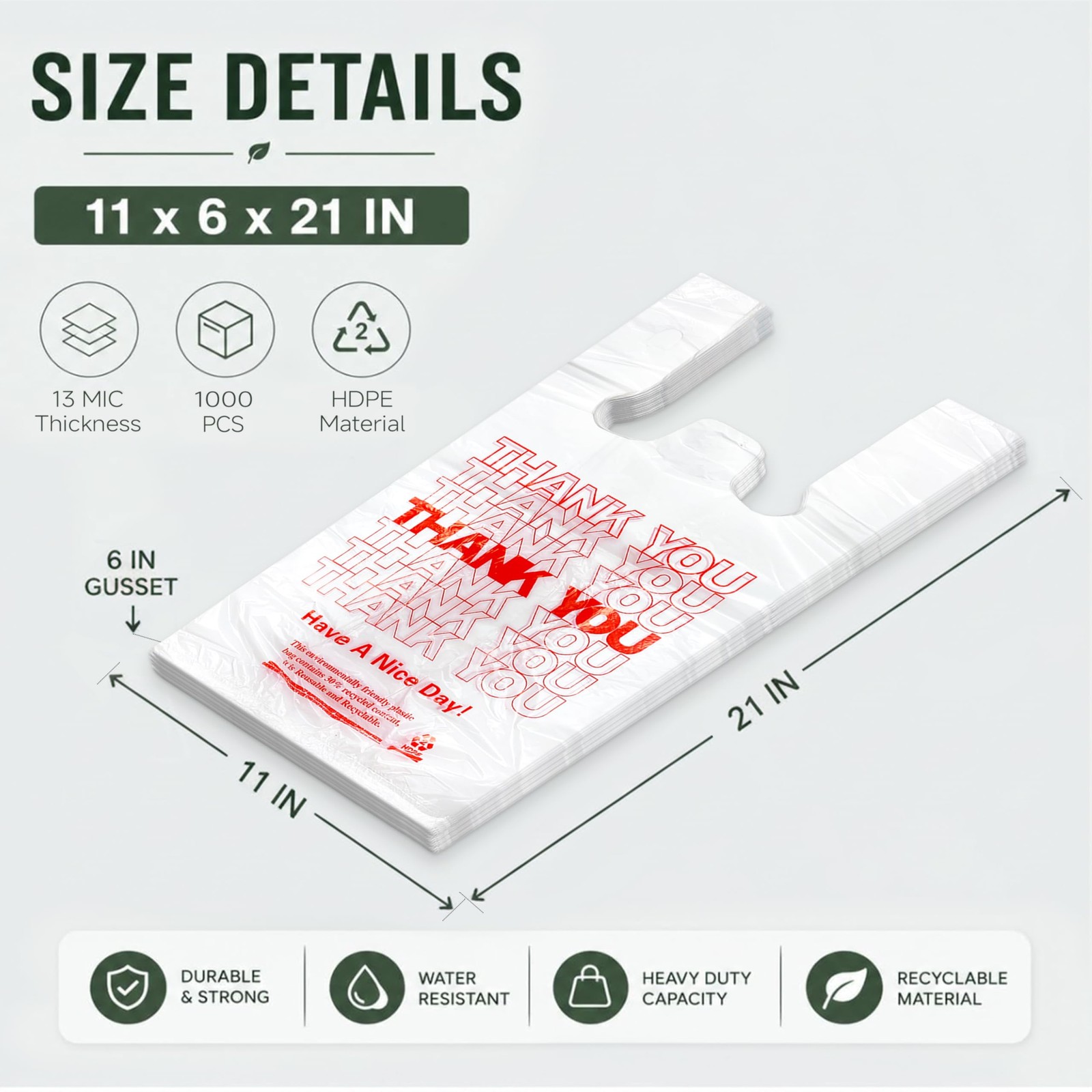 1000 Count White Thank You T-Shirt Bags, 11 x 6 x 21 in