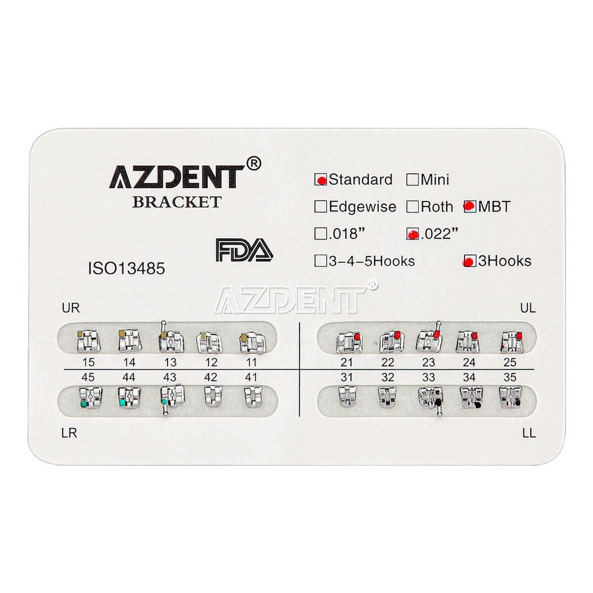 10X AZDENT Dental Orthodontic Metal Brackets Braces Standard MBT.022 Hooks 3 USA