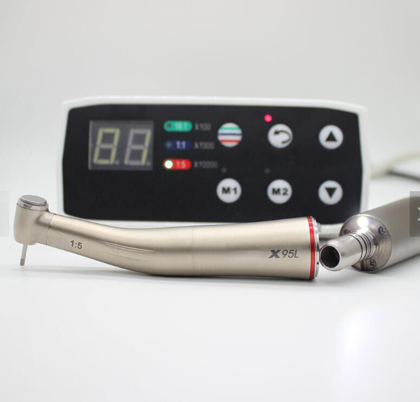 Dental Electric Micro Motor LED 1:5 Red Contra Angle Handpiece Fiber Optic Kit