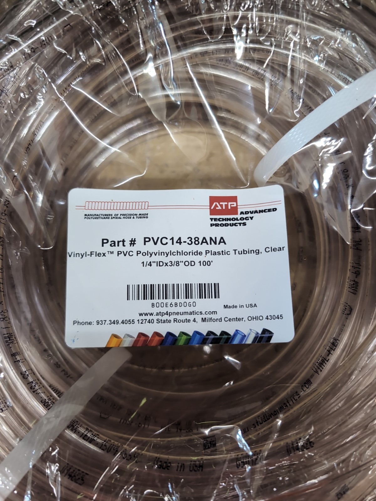 ATP Vinyl-Flex PVC Plastic Tubing PVC14-38ANA 1/4”ID x 3/8”OD 100′ Clear
