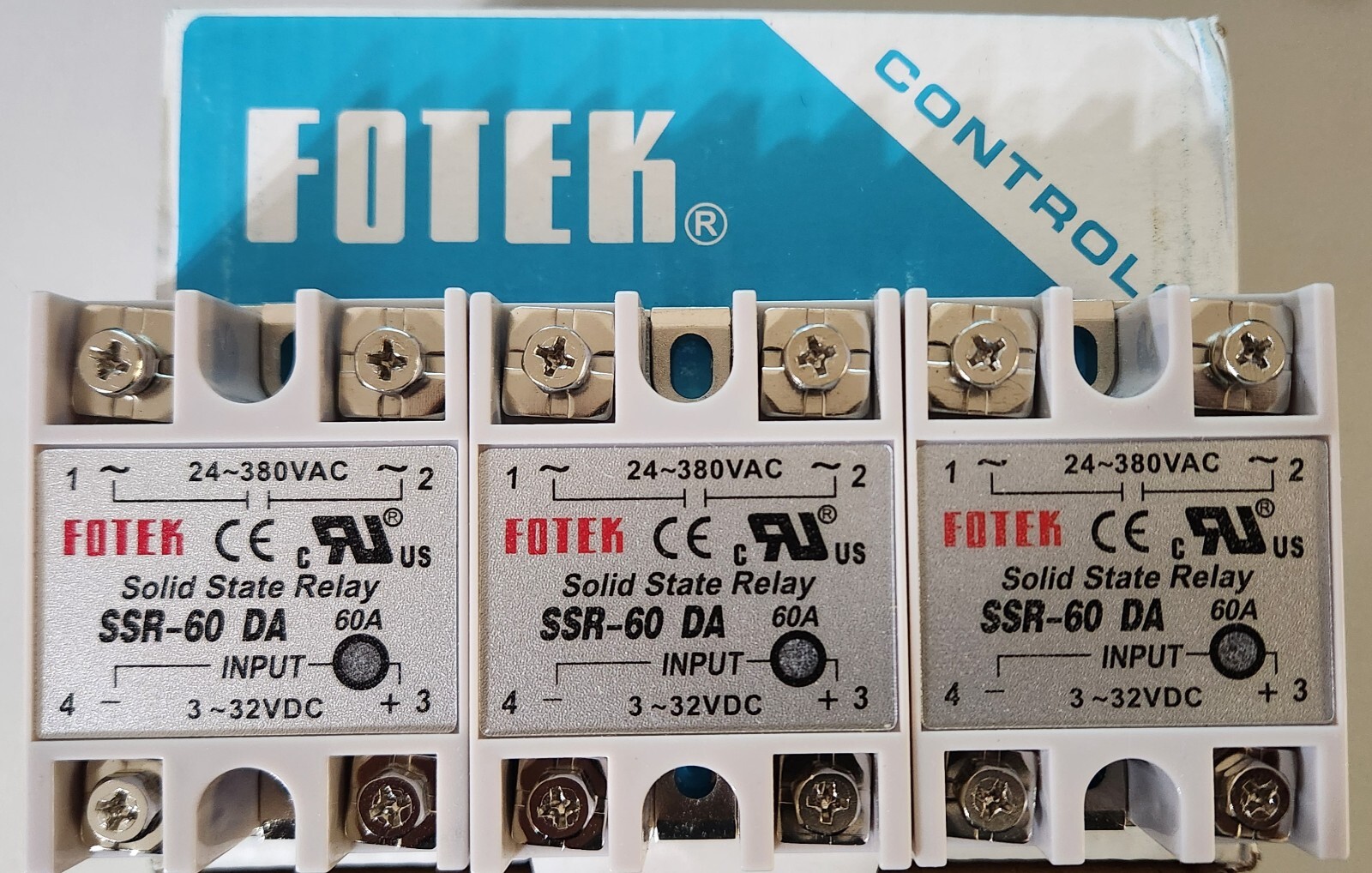 Fotek Solid State Relay SSR-60DA Module 3-32 VDC to 24-380 VAC, 60A max