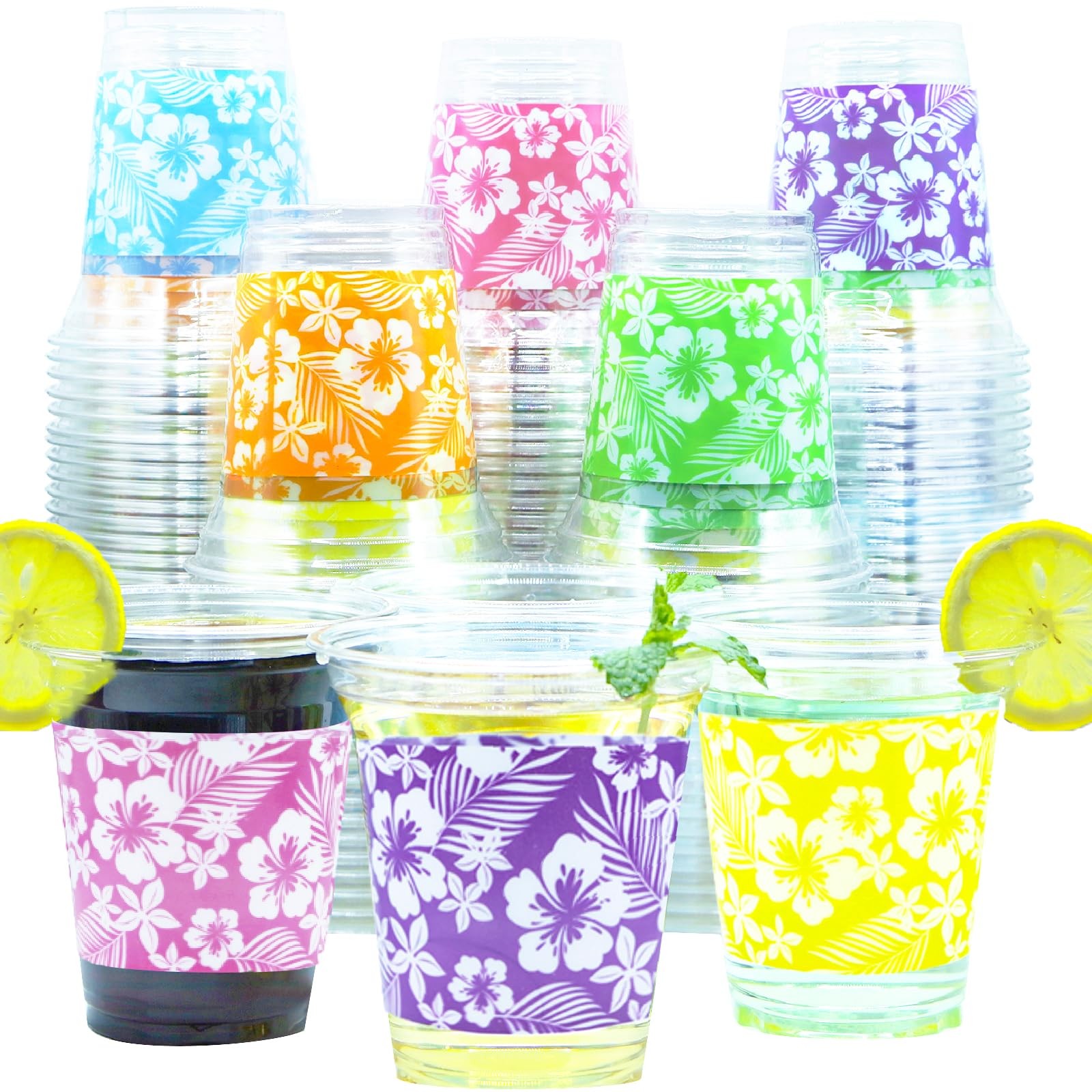 48 Pack 14 OZ Hawaiian Luau Plastic Cups Tropical Party Disposable Aloha Cup