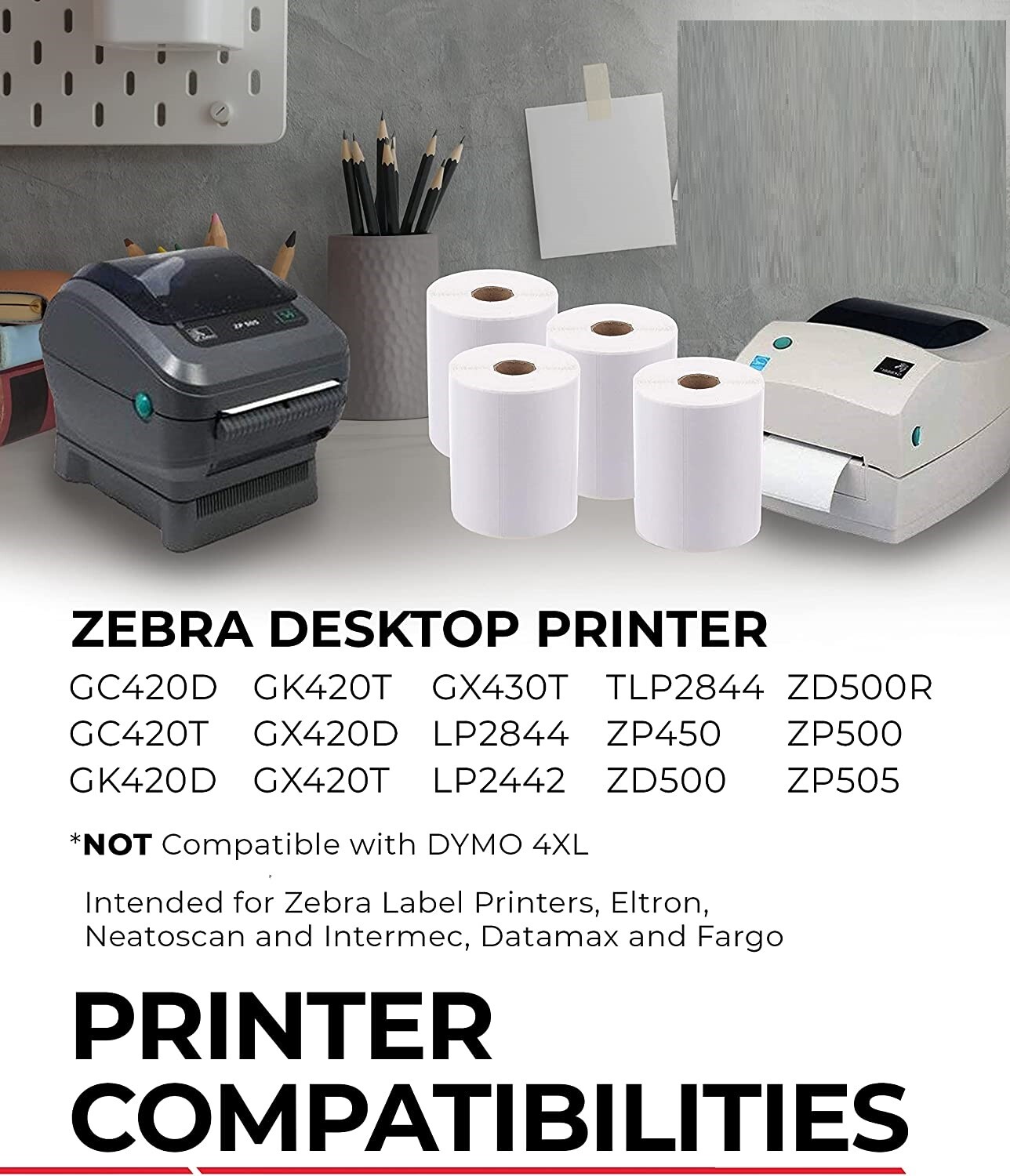 4×2 Direct Thermal Labels for Zebra LP 2844 GX ZP Models 750 Labels Per Roll