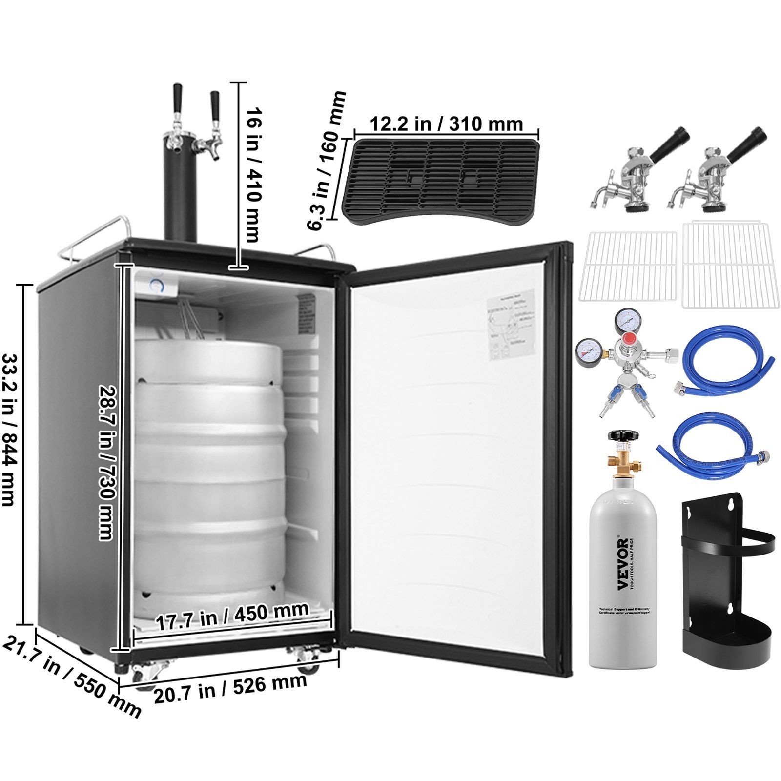 Black Beer Kegerator Dual Tap 1/6 1/4 1/2 Barrel Compatible