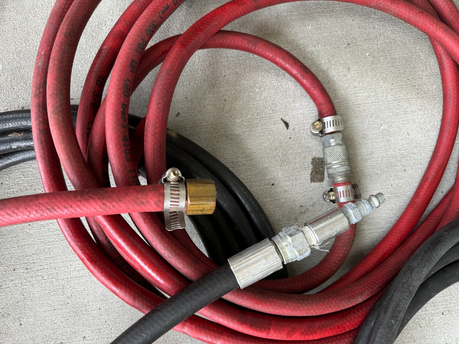 Lot of 8 Industrial Vinyl Pneumatic Air Tool Hoses w/Brass Couplings & Fittings