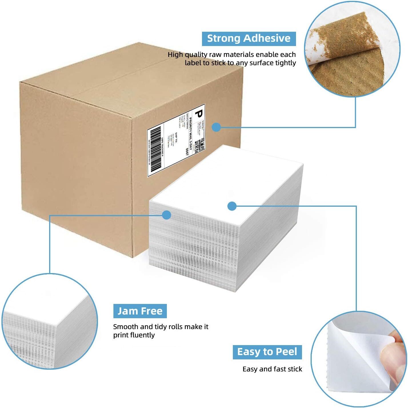 1000/Stack 4″x6″ Fanfold Direct Thermal Shipping Labels Zebra & Rollo Printers