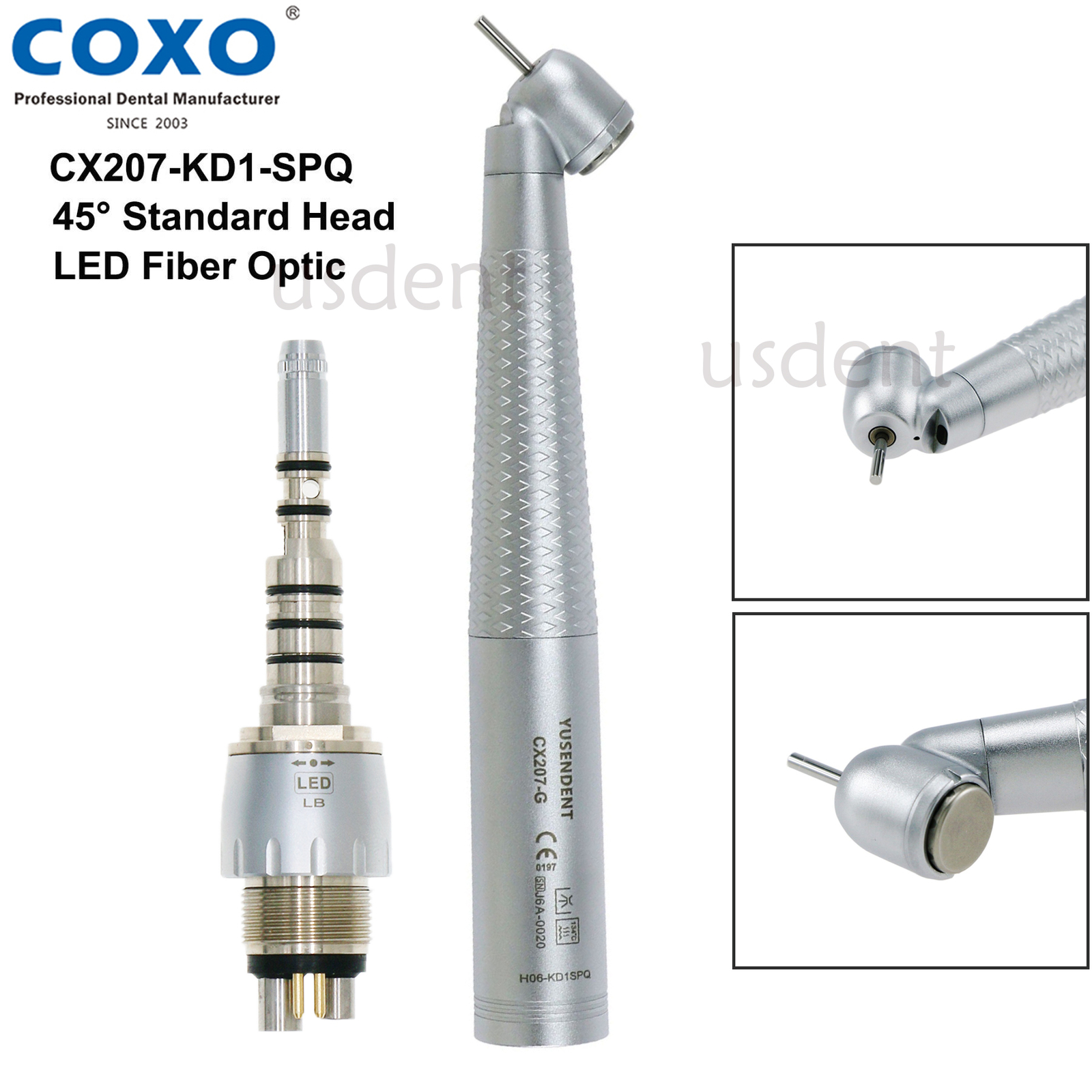 COXO Dental 45° LED High Speed Fiber Optic Handpiece Turbine MULTiflex Coupling