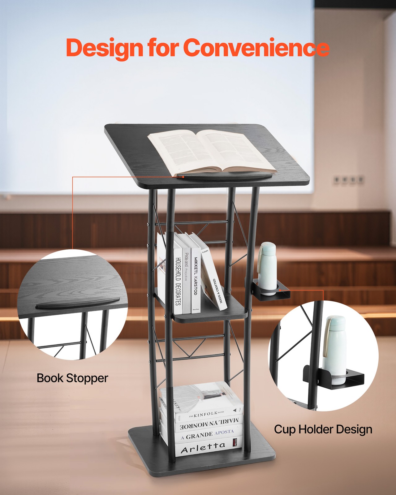 Uimoso Podium Stand 47 in Curved Metal Lectern Storage Shelf Classroom Wedding