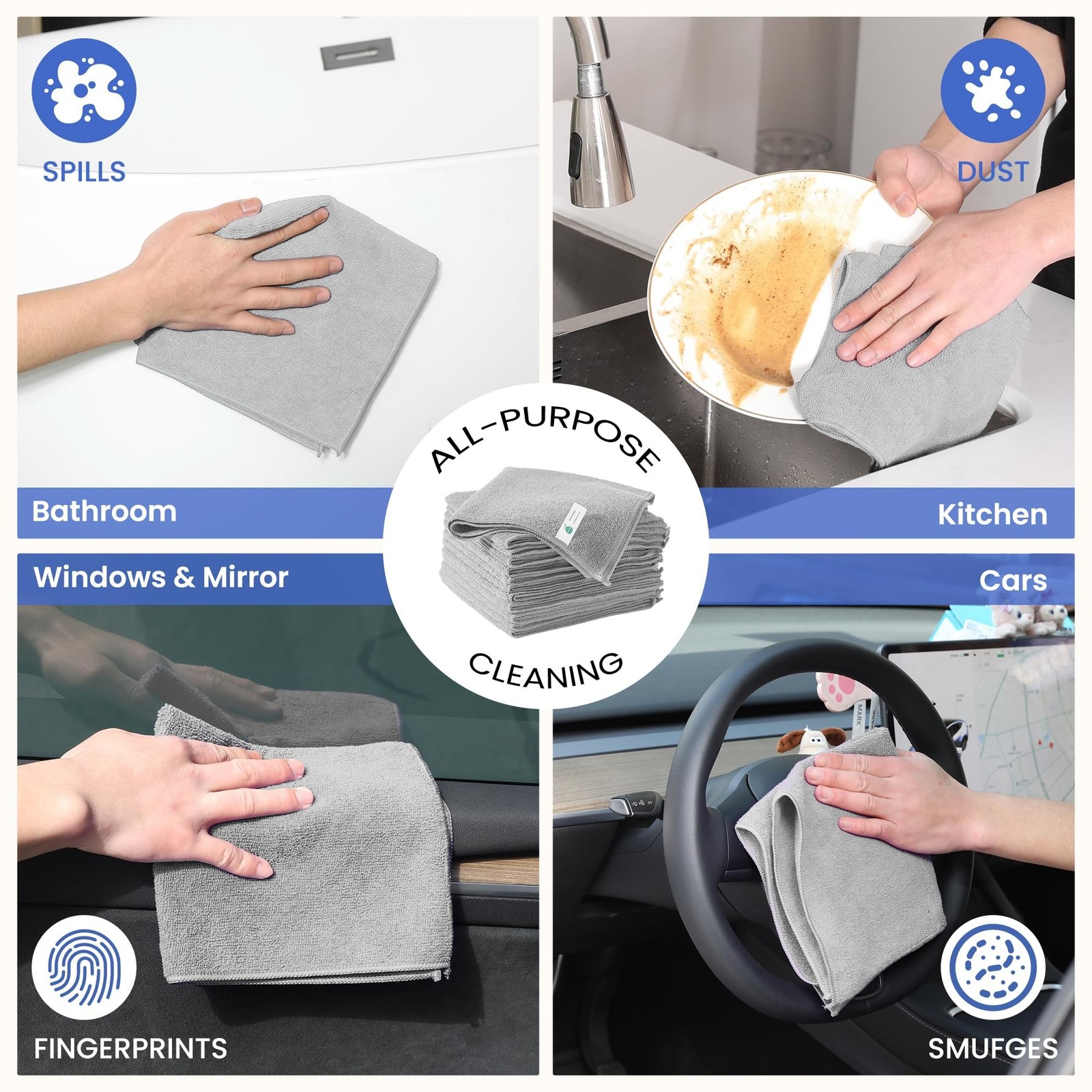 Microfiber Cleaning Cloths-12 Pack,Microfiber Towels for Cars & Kitchen,Highl…