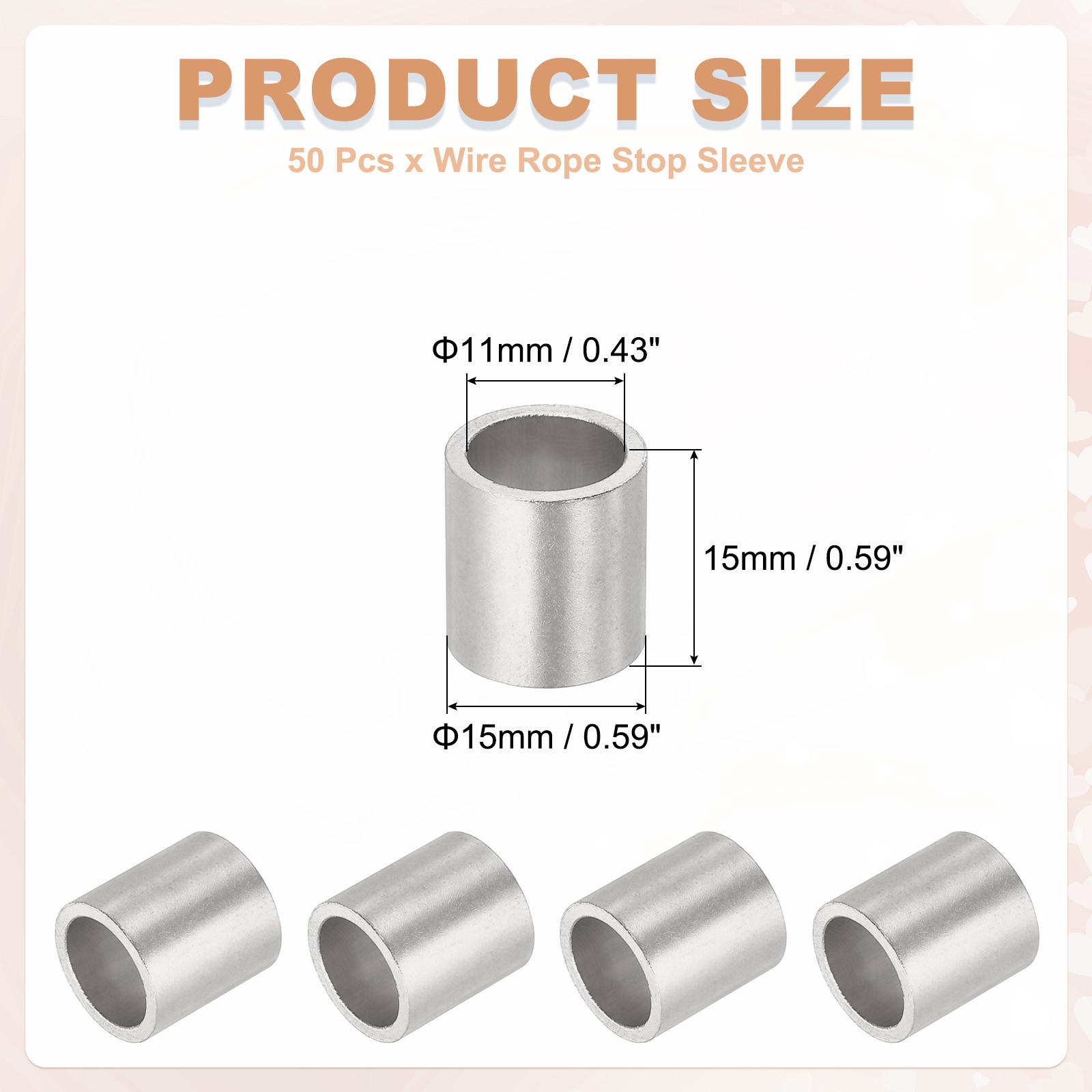 50Pcs 3/8″(10mm) Aluminum Crimping Loop Sleeve Round Wire Rope Stop Silver