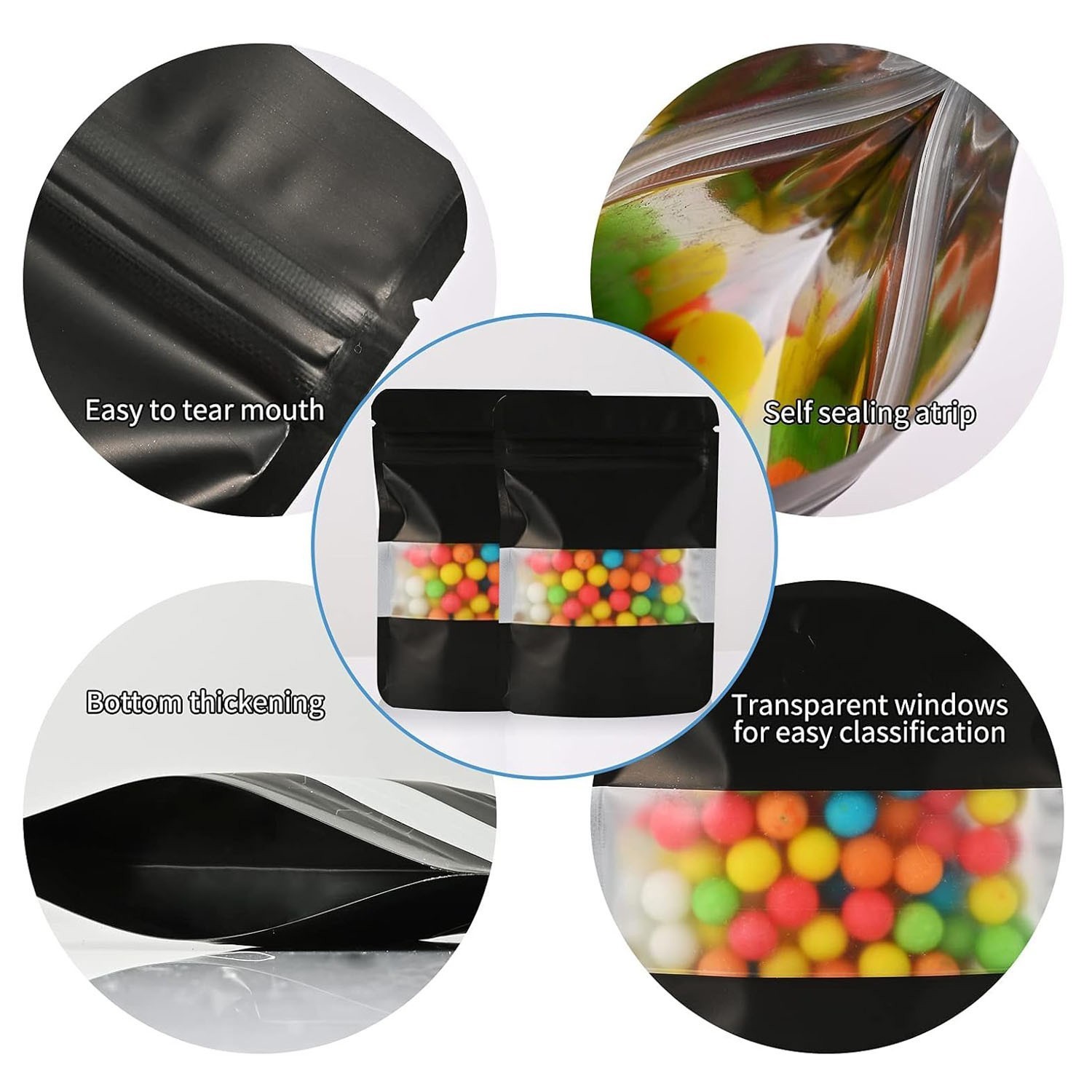 Mylar Foil Food Storage Stand Up Zip Seal Pouch Smell Proof Bags with Window USA