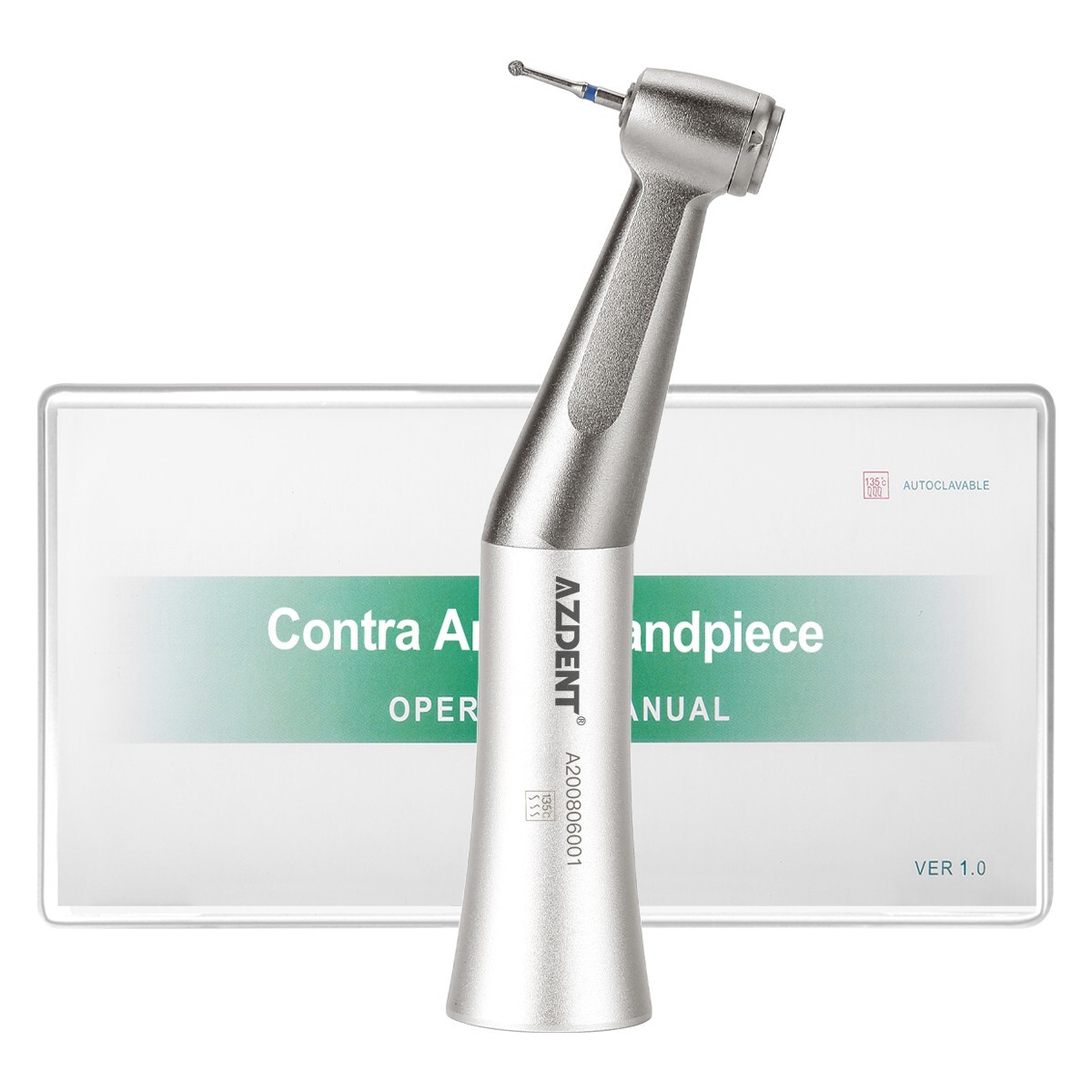 AZDENT Dental Low Speed Contra Angle Handpiece Push Button Fit FG 1.6mm Burs