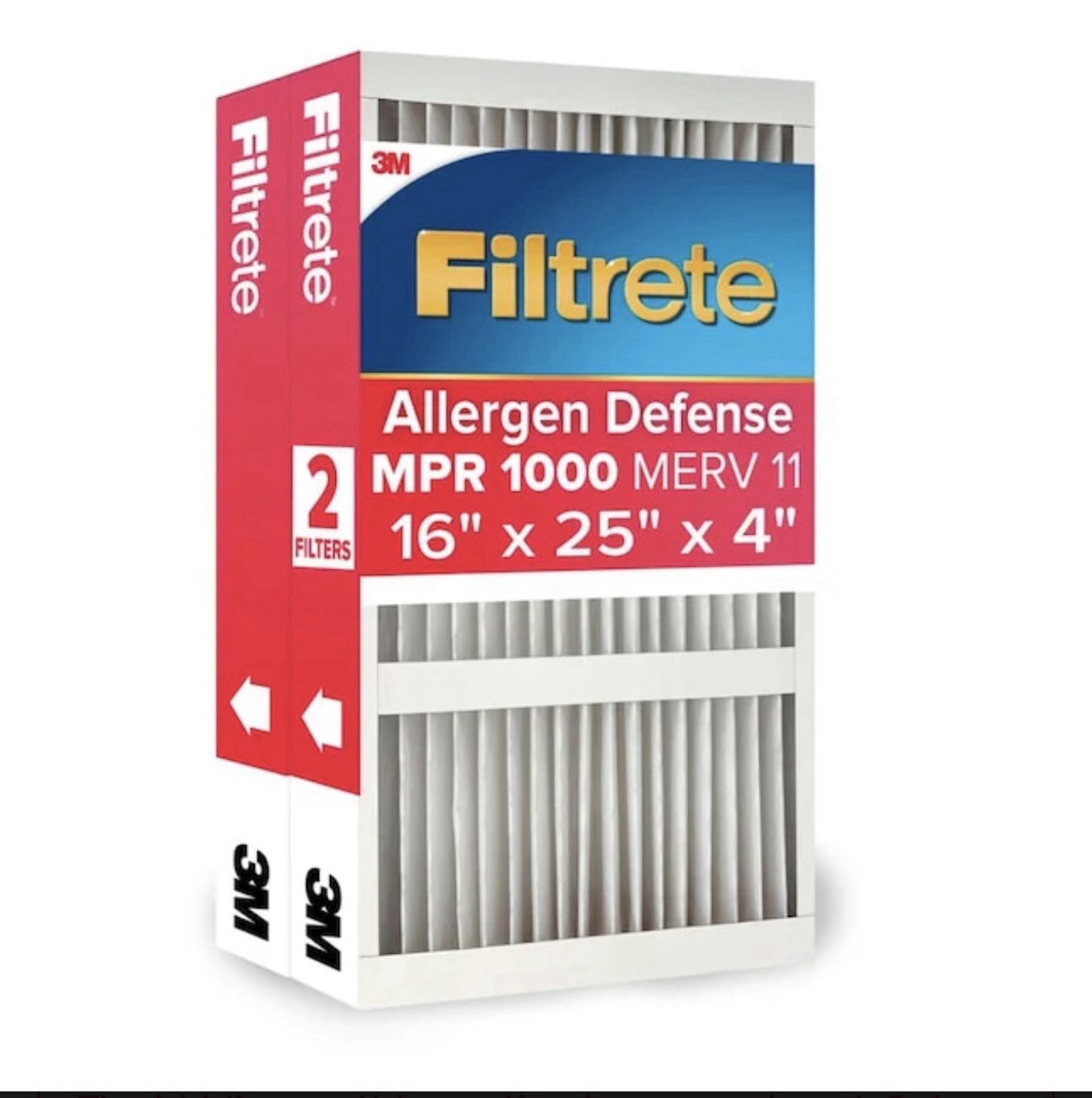 Filtrete Allergen Defense MPR 1000 MERV 11 16x25x4 Pleated Filter 2 Pack