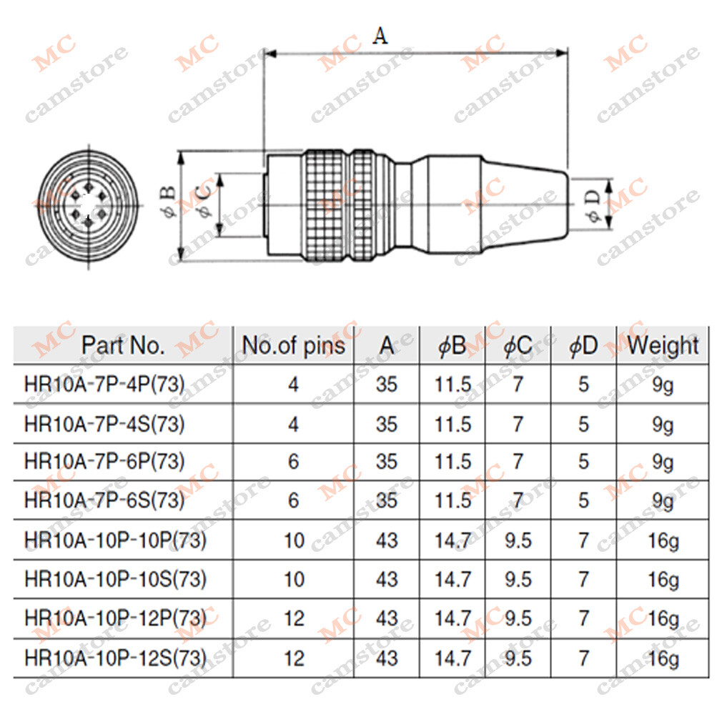 Hirose 6 pin Female Socket HR10A-7J-6S connector