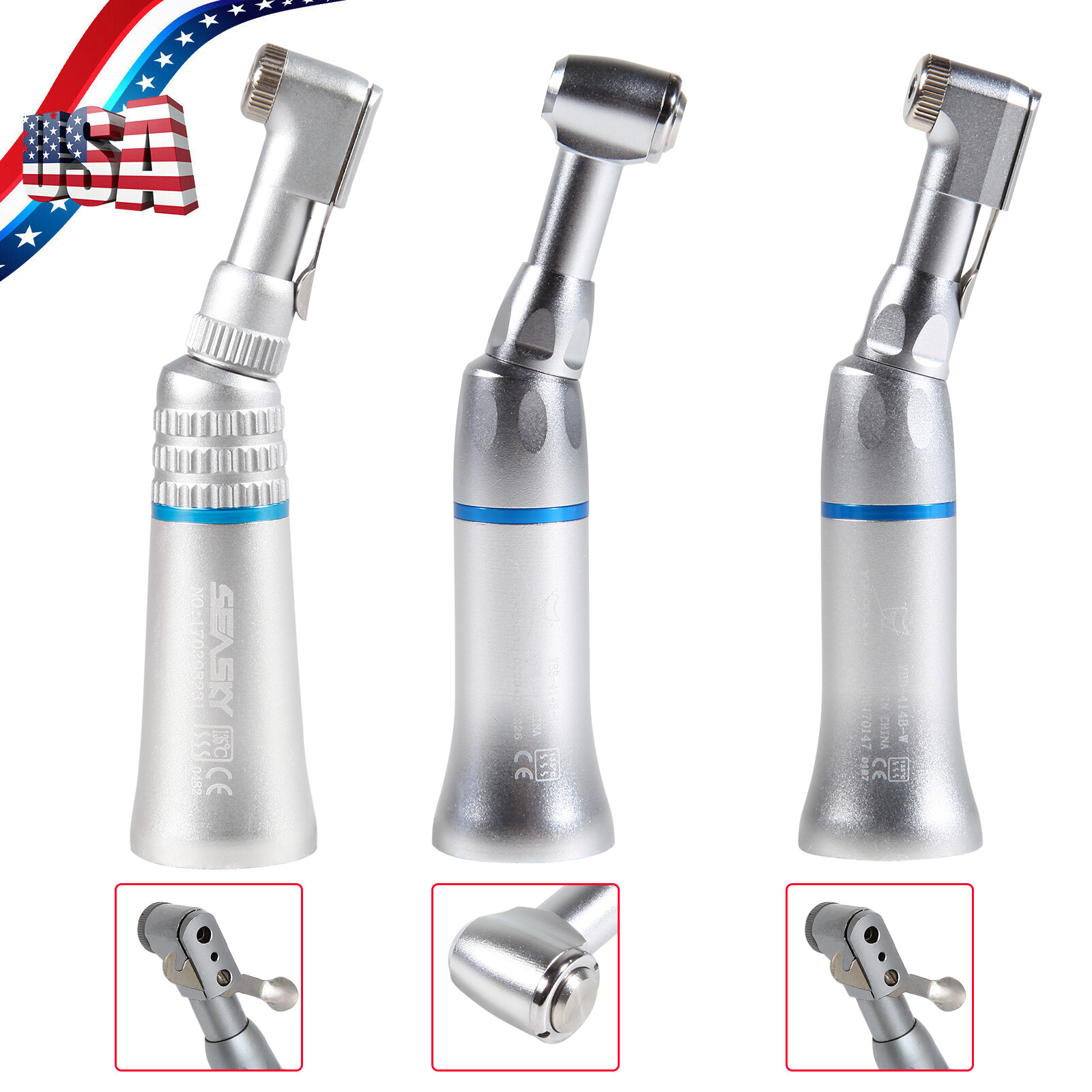 1-5 Dental Low Speed Contra Angle Handpiece 1:1 Push Button Latch Fit NSK FDA