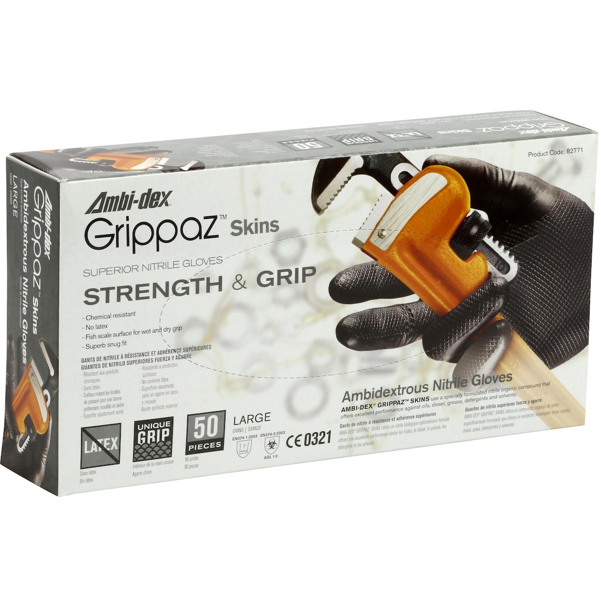 PIP Ambi-Dex Grippaz 67-246 Black Nitrile Gloves 6mil S–XXL Disposable