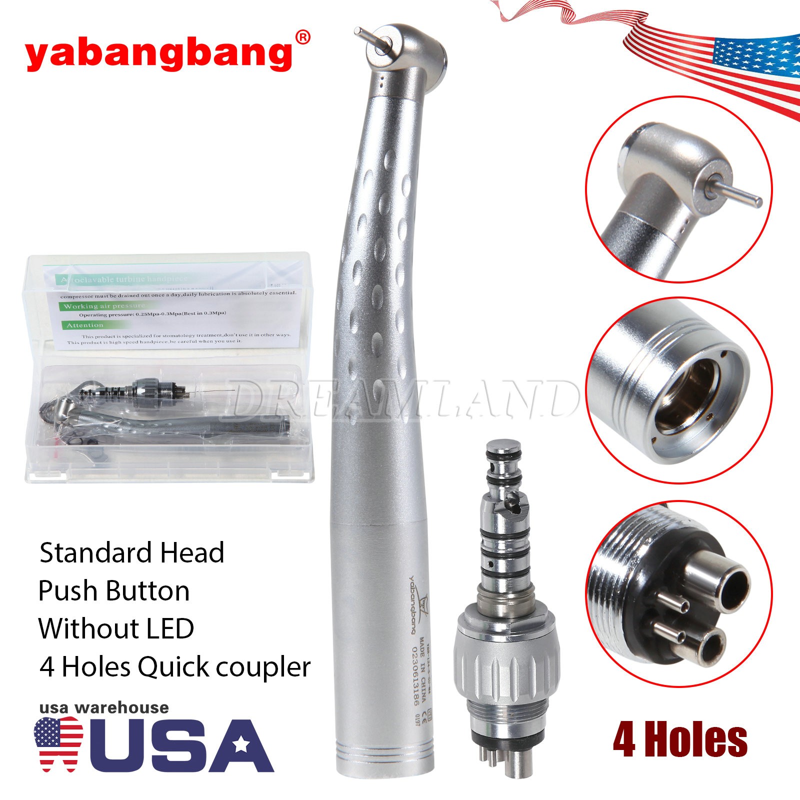 USA Dental High Speed Handpiece with 4 Hole Swivel Quick Coupling Fit KaV GB4