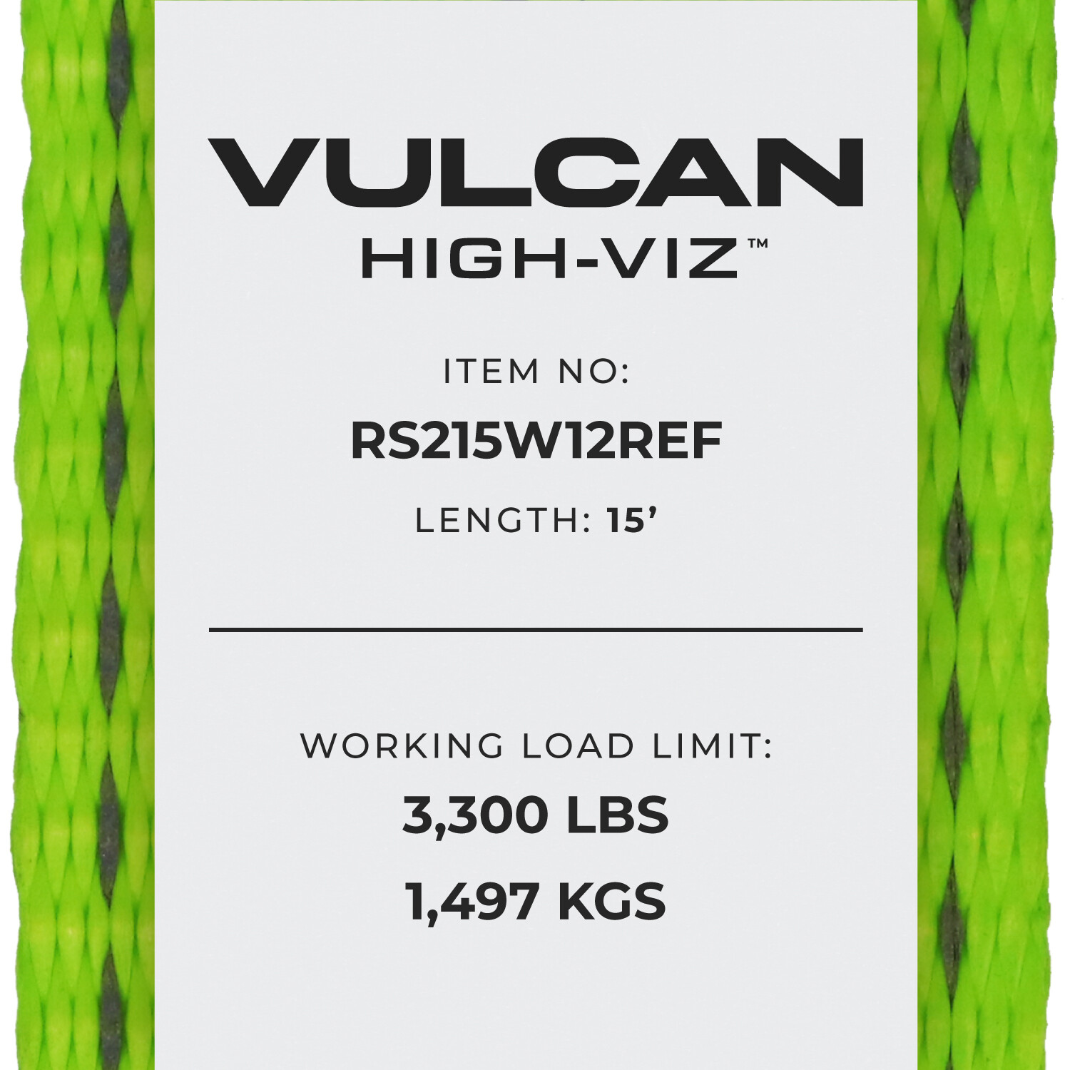 VULCAN High-Viz 2”x15′ Ratchet Straps, Wire J-Hooks, 3300 lbs. SWL, 2 Pack
