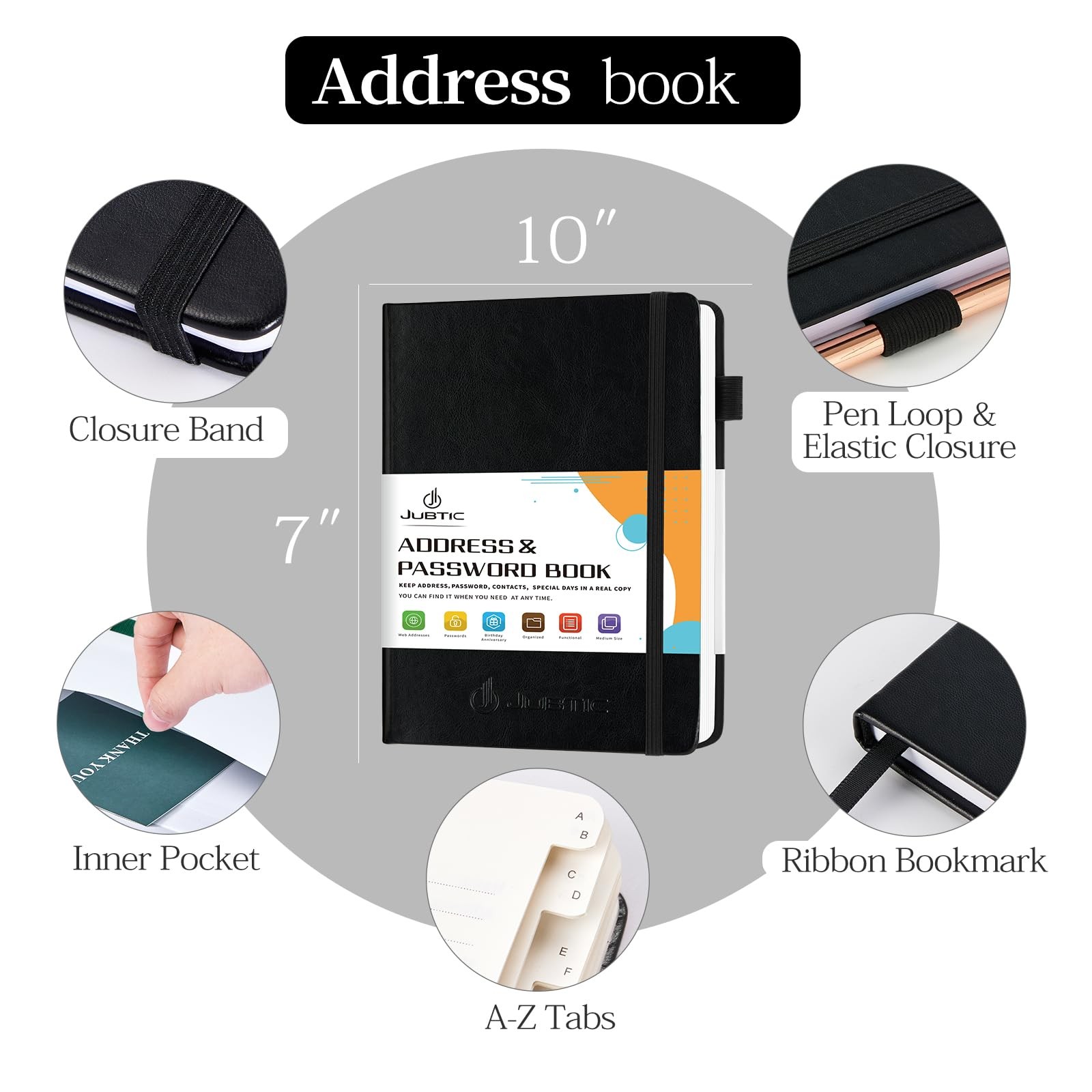 JUBTIC Address book with Alphabetical Tabs, Hardcover Password Keeper and Tel…