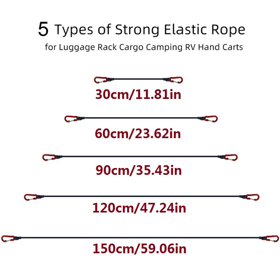 5 Types Stretch Elastic Ropes 8MM Bungee Cords with Hooks Lightweight Bikes Tie