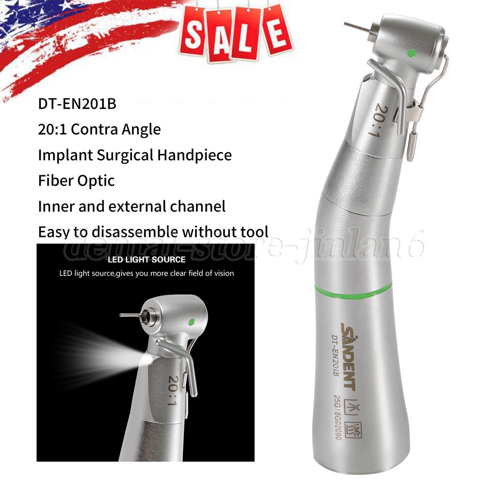 Dental Implant Handpiece 20:1 LED Contra Angle Fit Surgical Implant Motor