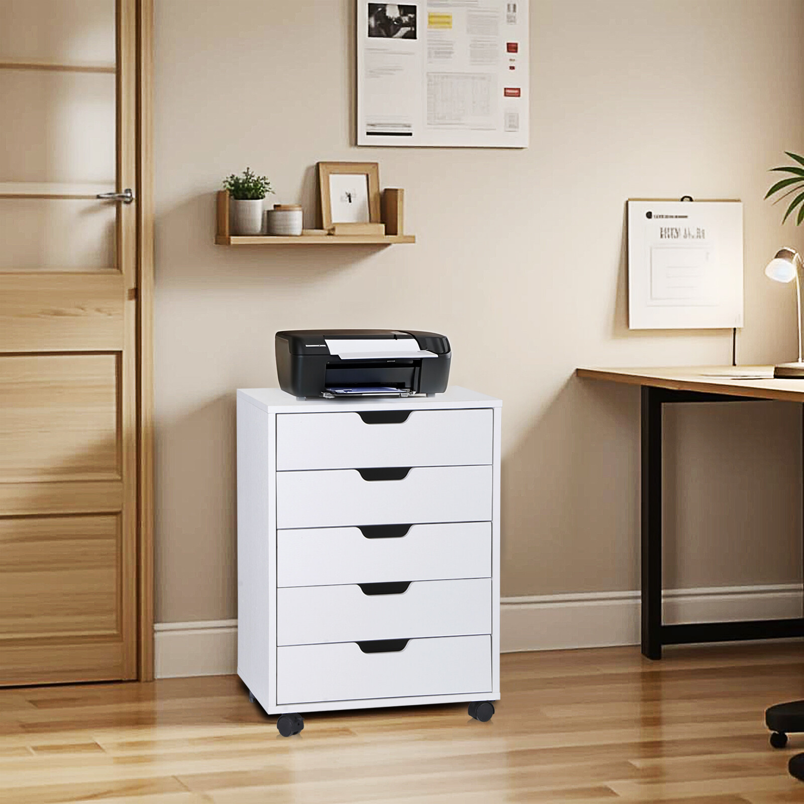 5 Drawer Dresser Rolling Clothing Storage Chest Beside Wall Mobile Store Clothes