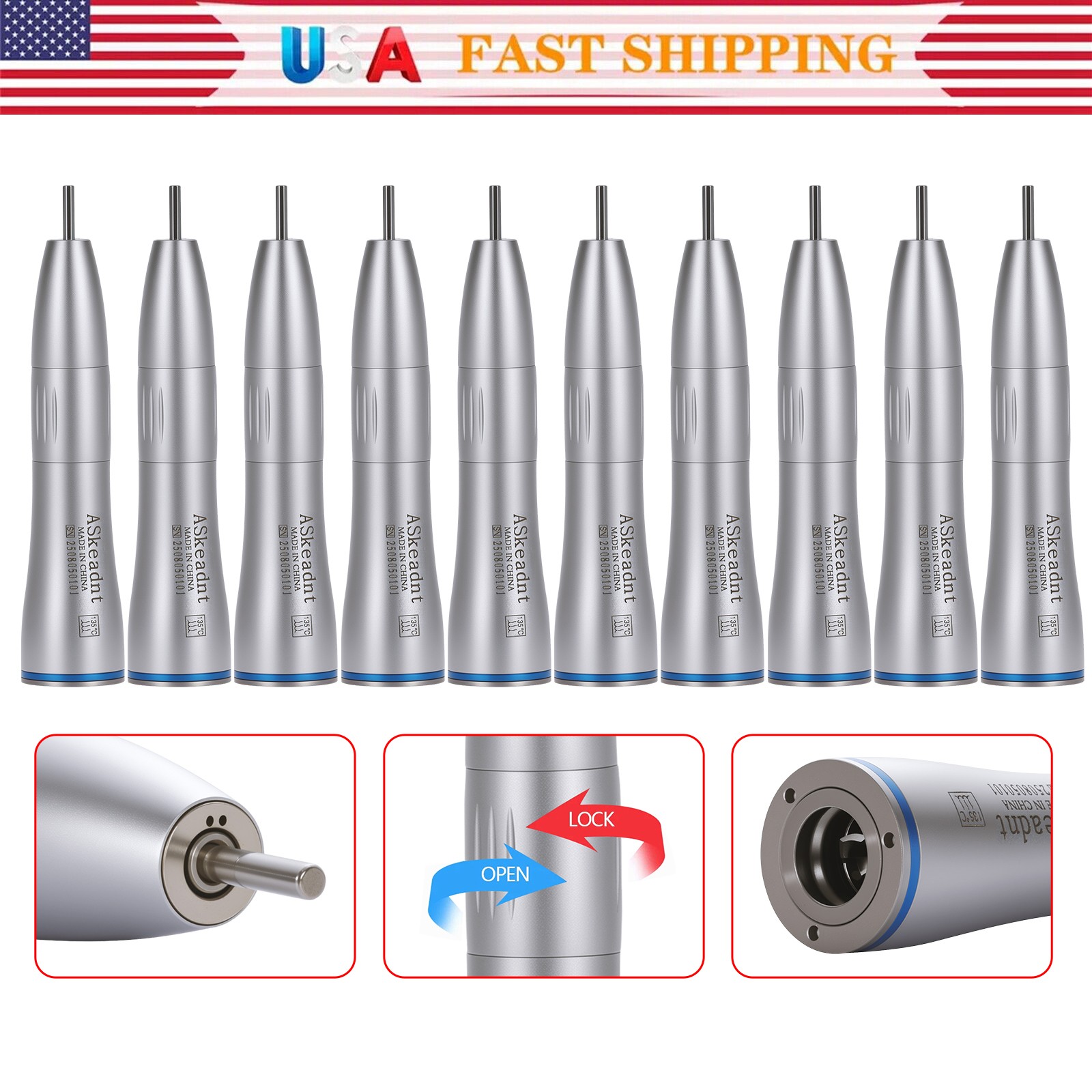 1-10 Dental Internal Water Spray Straight Nosecone Low Speed Handpiece ASkeadnt