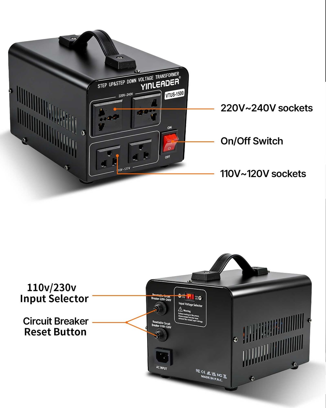 1500W Step Up & Step Down Voltage Transformer Converter 110V to 220V or 220V/230