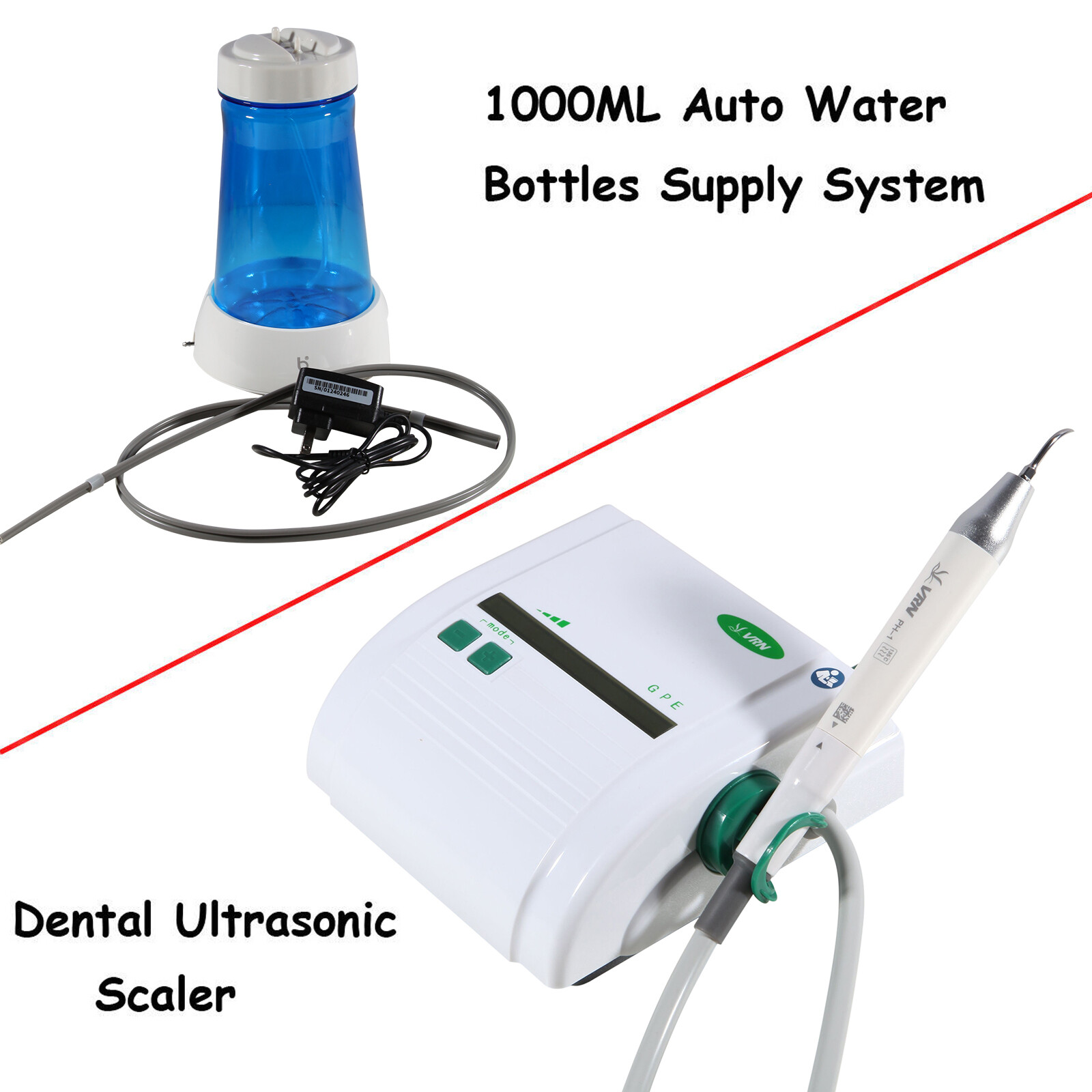 1000ML Auto water supply system Dental Ultrasonic Scaler & PH-1 Handpiece LED ns