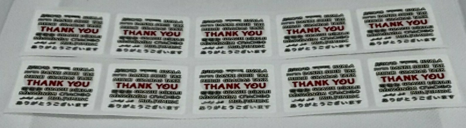 (10x) GLOBAL THANK YOU Stickers 18 Different Languages, International Shipping