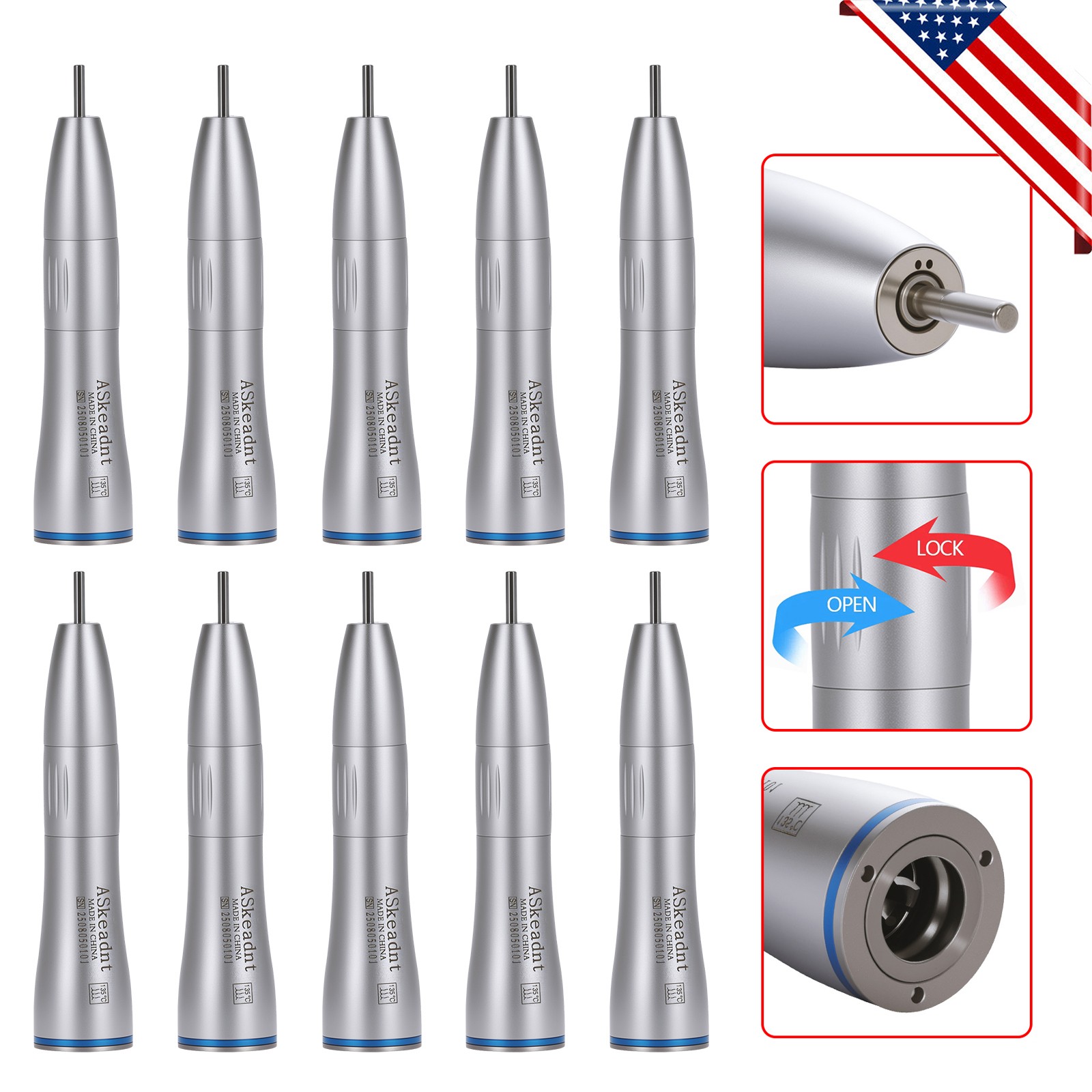 1-10 Dental Internal Water Spray Straight Nosecone Low Speed Handpiece ASkeadnt