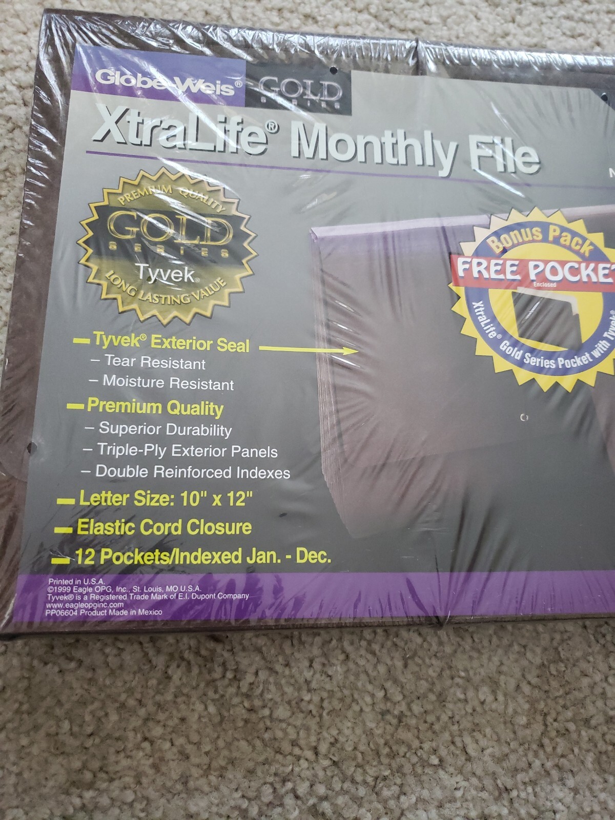 Globe-Weis Gold Series Xtralife Monthly File Tyvek Exterior Seal Premium Quality