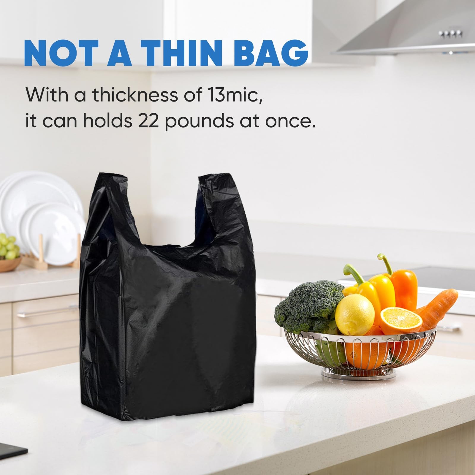 LimonLaviu Black Plastic Grocery Bags, 100 Pack, 1 Count (Pack of 100),