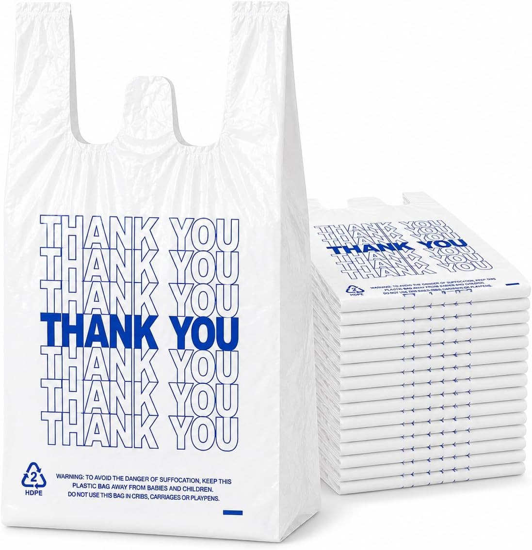 500 Count Plastic T-Shirt Bags, 11″ X 6″ X 21″, White, Grocery & Take-Out Shoppi