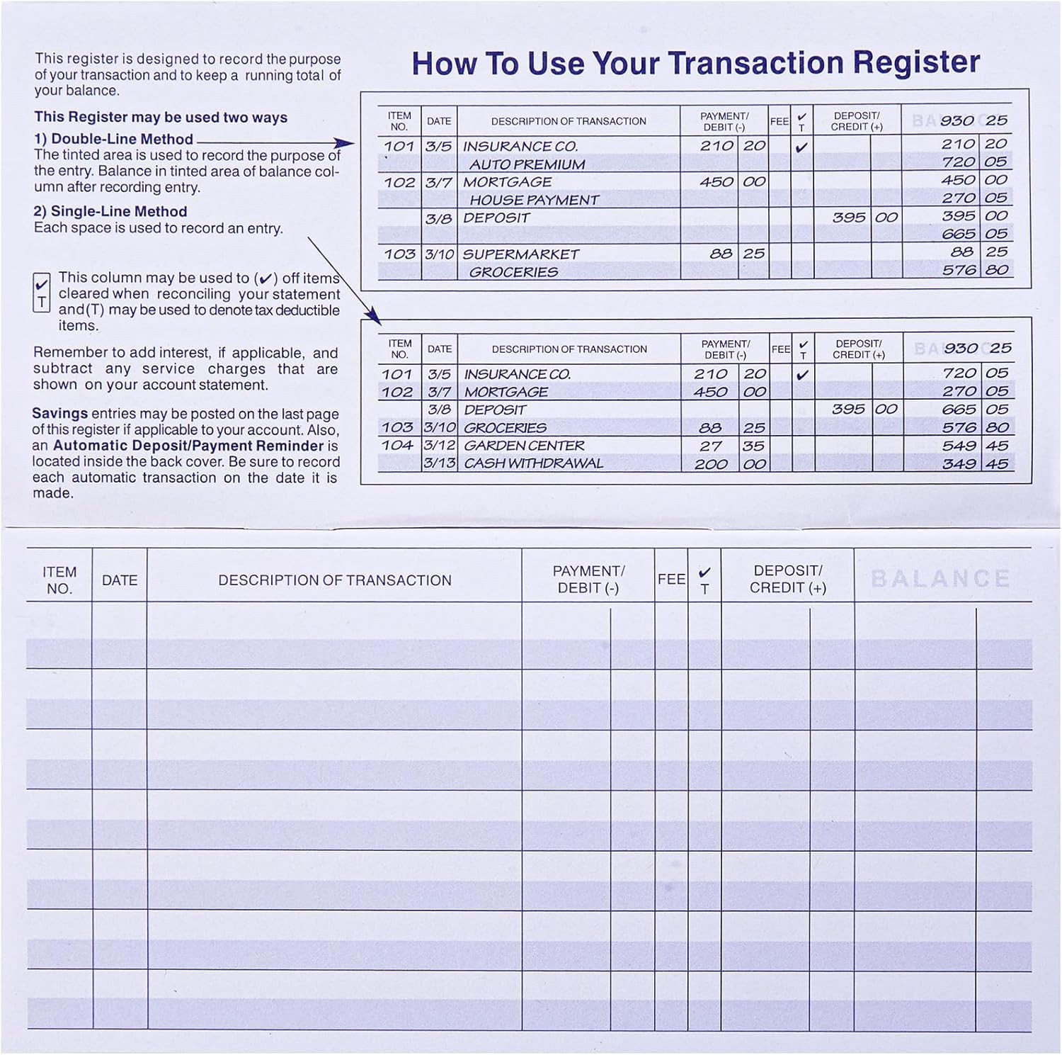 24 Pack Checkbook Registers, Easy Read Personal Checkbook Transaction Log Book