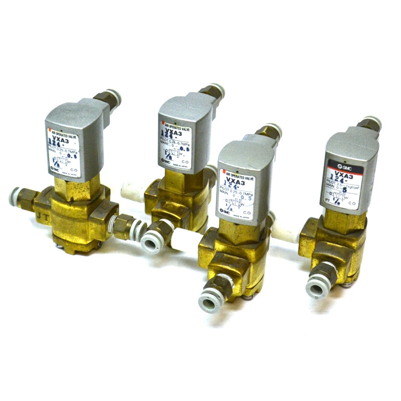 (Lot of 4) SMC VXA3124 Direct Air Operated 3-Port Valve for Air, Water, Oil, Gas